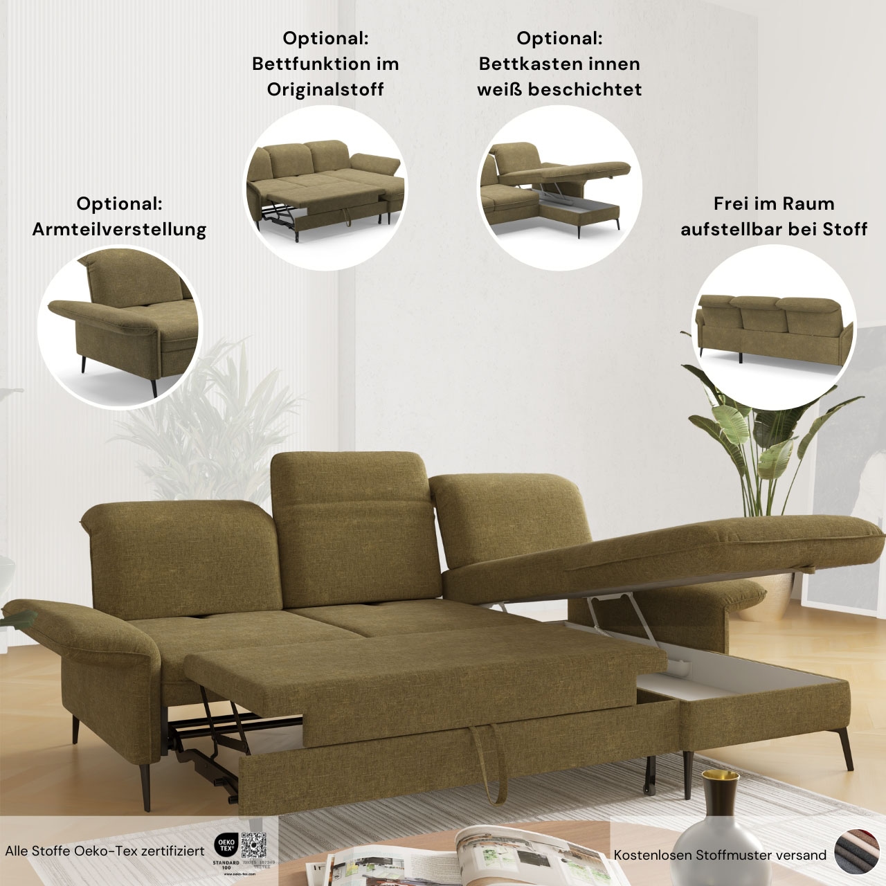 sit&more Wohnlandschaft »Emely«, mit Sitztiefenverstellung optional mit Bettfunktion und Bettkasten