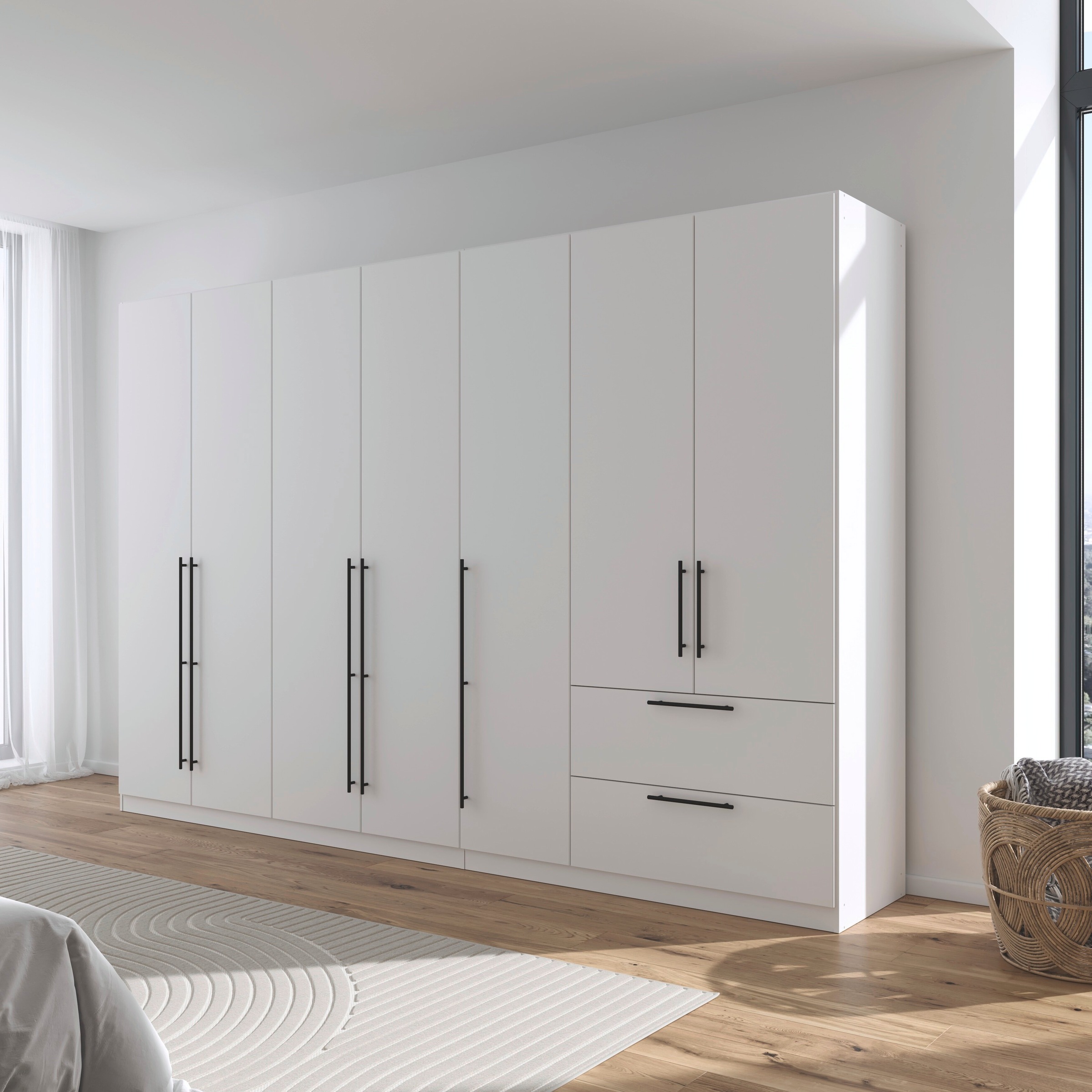 rauch Kleiderschrank »Drehtürenschrank Schrank Garderobe Wäscheschrank Schlafzimmer AVOLA«, (in 3 verschiedenen Ausstattungen BASIC/CLASSIC/PREMIUM), mit hochwertigen Stangengriffen aus Metall in Schwarz MADE IN GERMANY