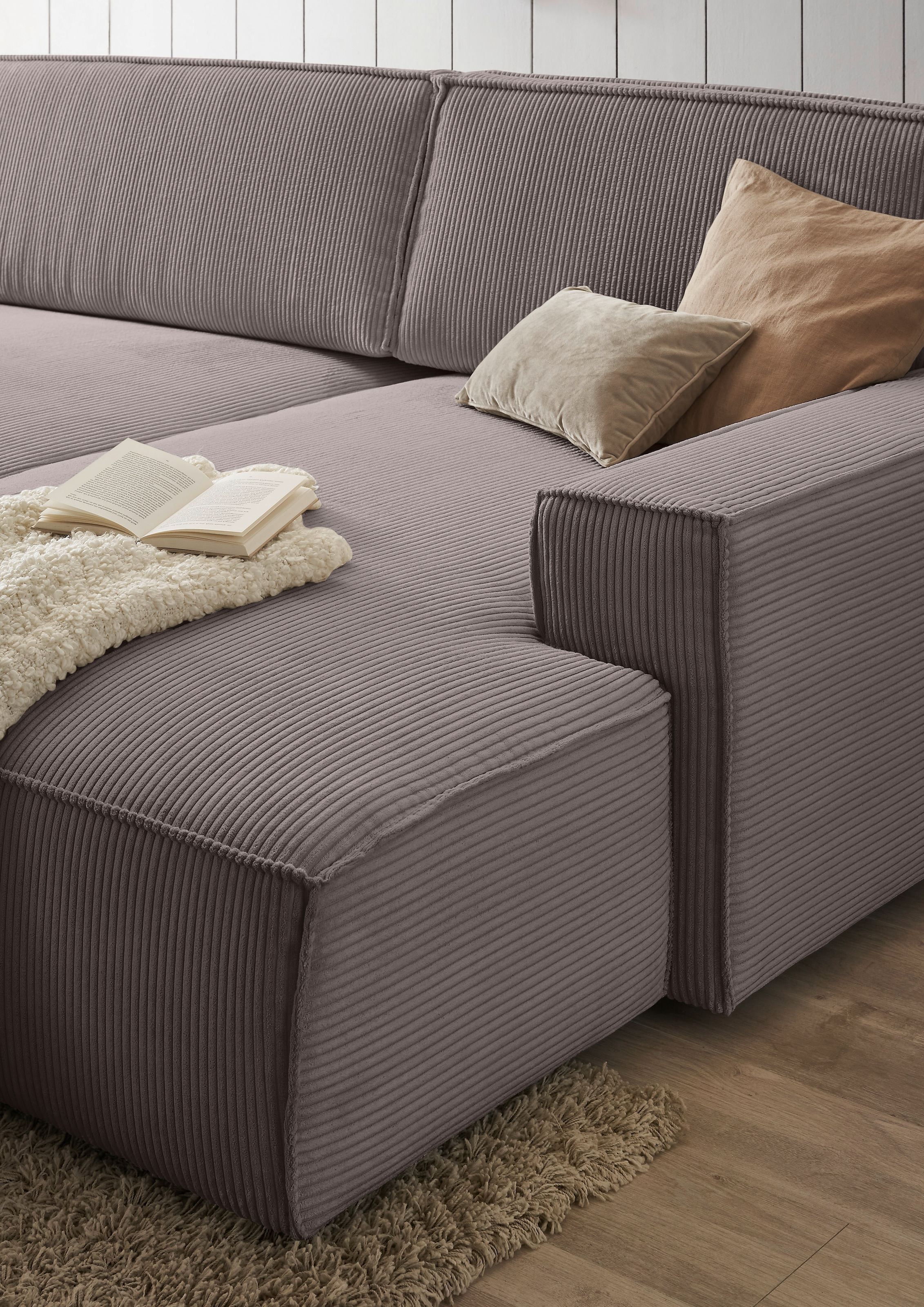 Home affaire Ecksofa »NEU: SHERWOOD XXL 284, Big-Sofa L-Form, tiefe Sitzfläche 95 cm, Cord«, Recamiere rechts/links, als Schlafsofa stellbar, Cord u. Leinenoptik