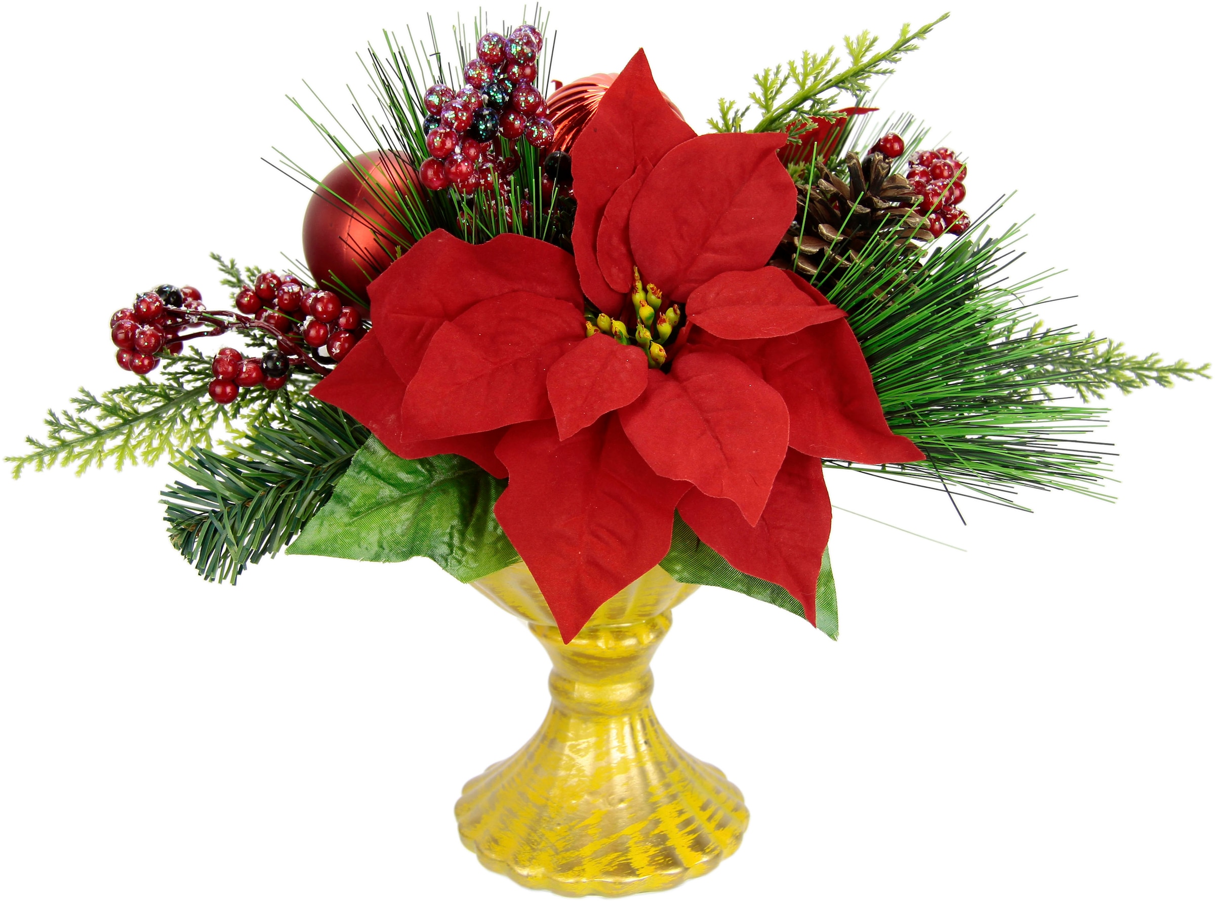 I.GE.A. Winterliche Kunstpflanze »Gesteck, Poinsettia im Pokal, Weihnachtsstern, Weihnachtdeko,«, Kunstblumen-Arrangement, festliches Blumenensemble, Weihnachtsgesteck