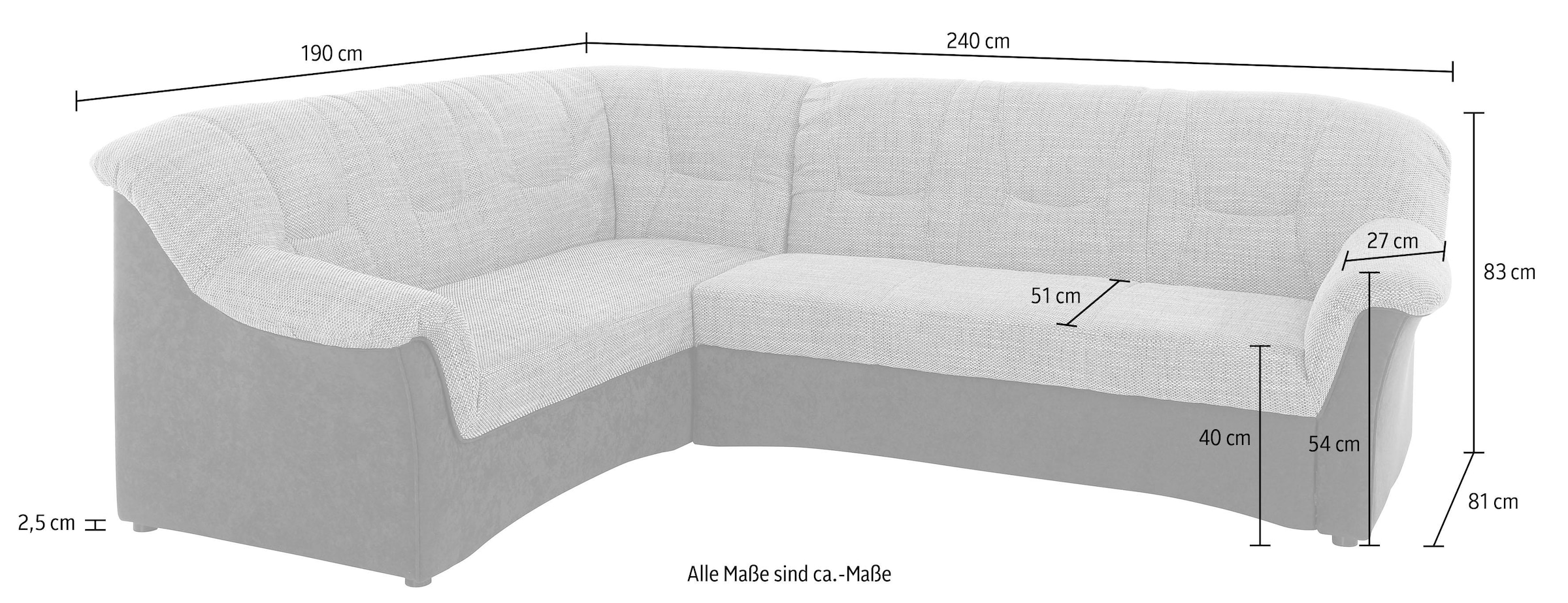 DOMO collection Ecksofa »Sarafina zeitlos und komfortabel, optional mit Federkern, L-Form«, wahlweise mit Bettfunktion