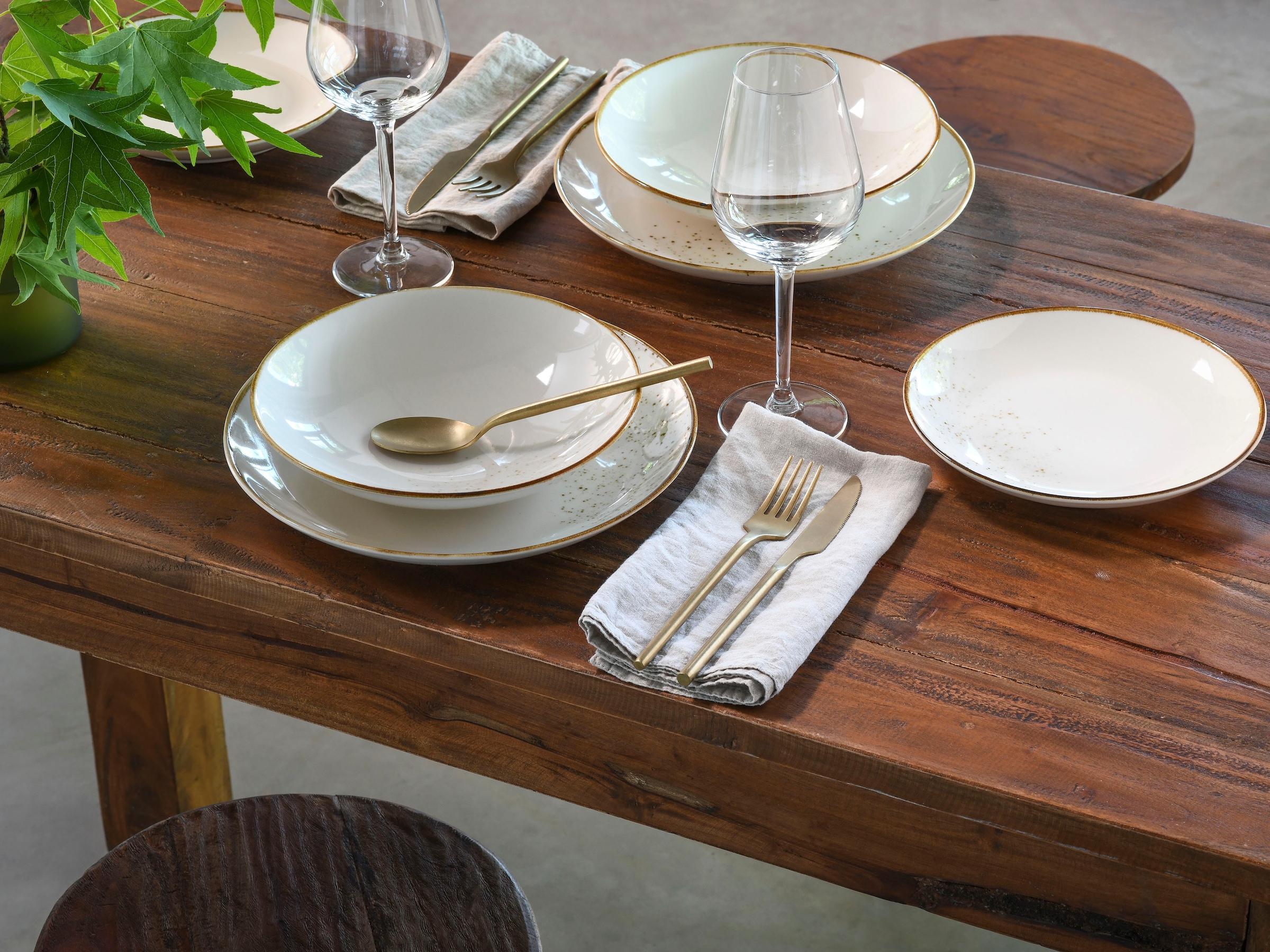 CreaTable Teller-Set »Nature Collection Natural Living«, (Set, 12 tlg.), Reaktivglasur mit Sprenkeln, jedes Stück ein Unikat