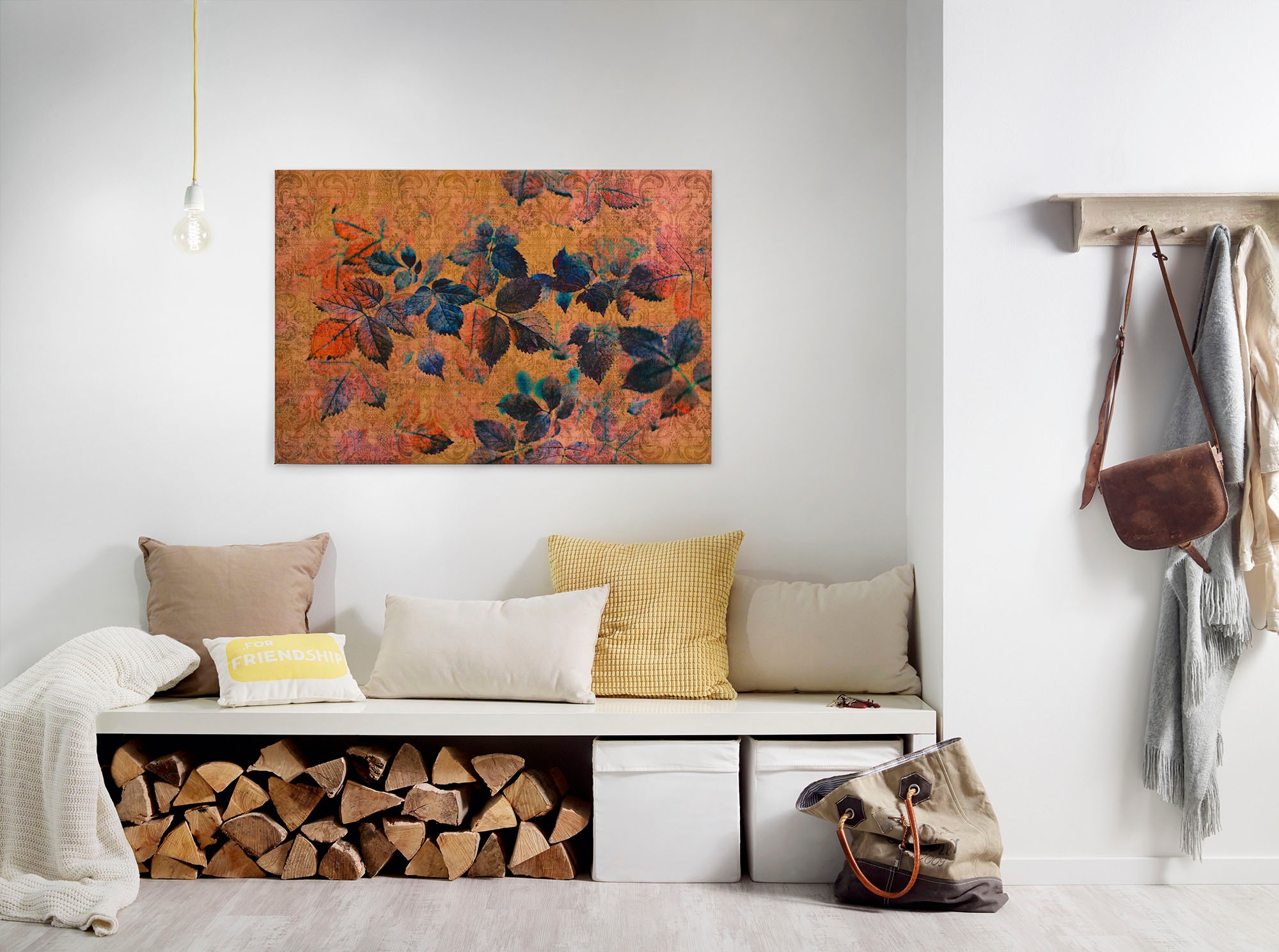 Bricoflor Wandbild Mit Blätter Design In Orange Und Blau Leinwandbild Mit H günstig online kaufen