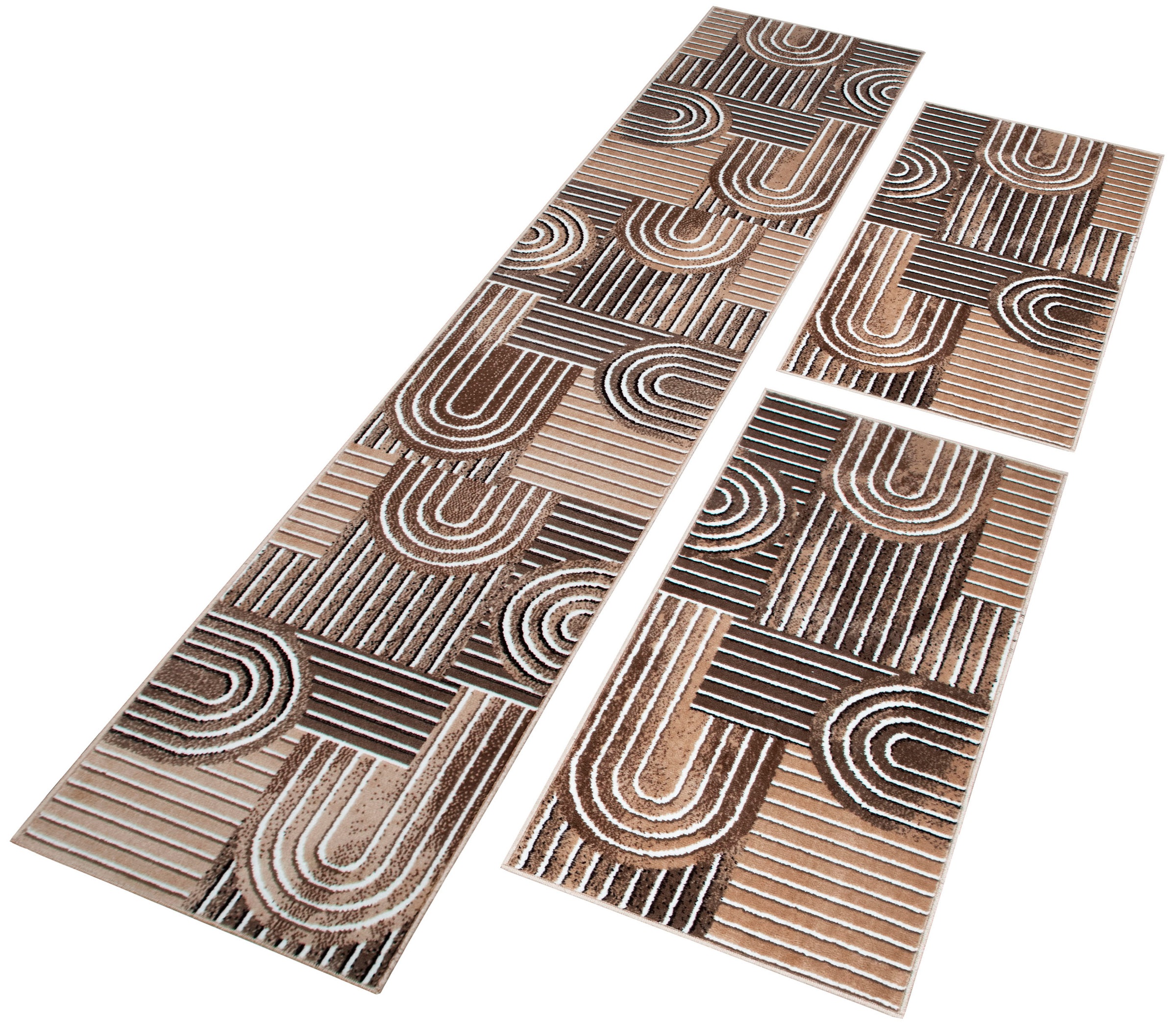 OTTO home Bettumrandung »Lyssandra« Höhe 8 mm 3 tlg. tlg. 3D-Effekt, softer Kurzflor, pflegeleicht, leichter Glanz, Scandi-Look braun Obermaterial: 85