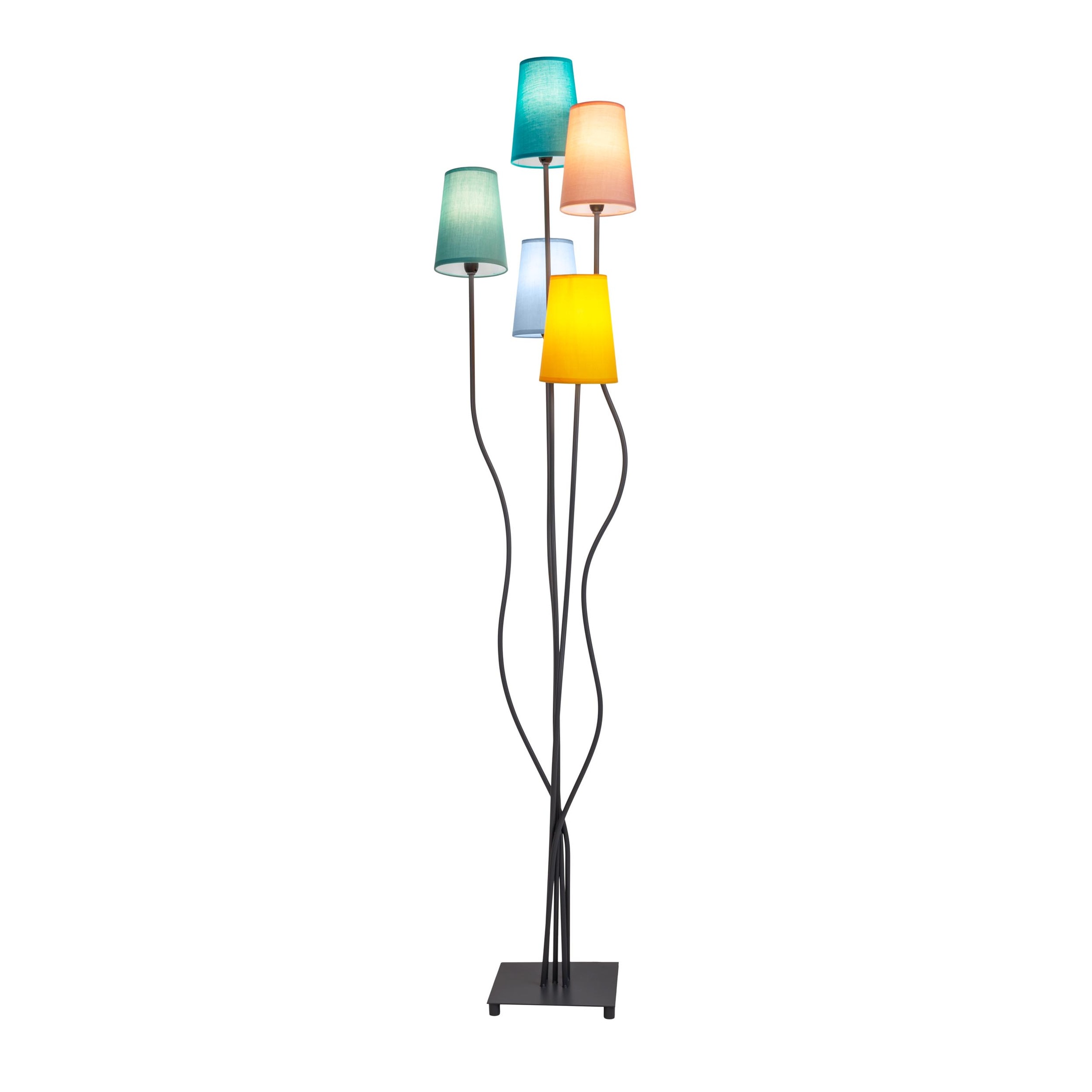 näve Stehlampe »Colora«, 5 flammig, Leuchtmittel E14 | ohne Leuchtmittel, 5flg., E14. Textilschirme je 1x gelb, rose, blau, türkis, oliv
