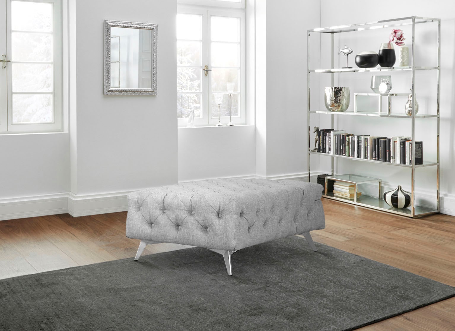 Leonique Polsterhocker »Glynis«, aufwändige Knopfheftung, moderne Chesterfield Optik, Fußfarbe wählbar