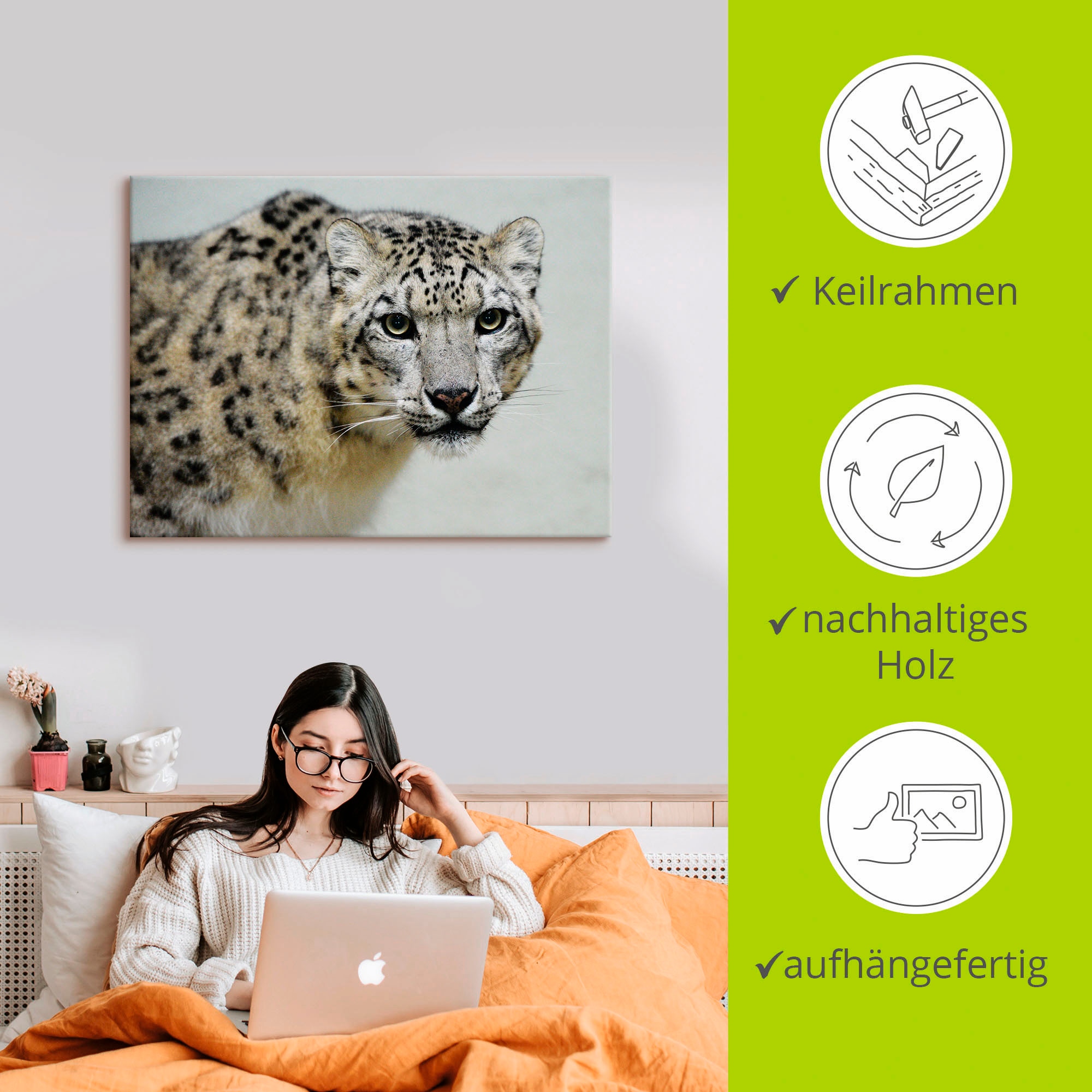 Artland Wandbild »Schneeleopard«, Wildtiere, (1 St.), als Alubild, Outdoorbild, Leinwandbild in verschied. Größen