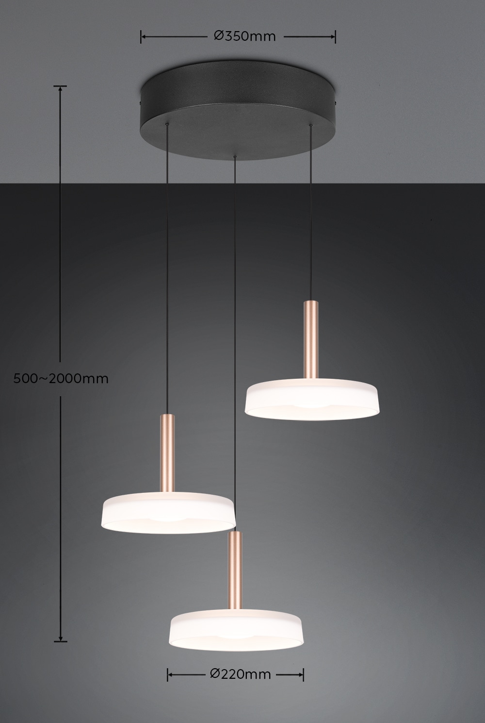 TRIO Leuchten LED Pendelleuchte »CELESTE dimmbare LED Hängelampe aus Metall und Glas, 7,5W, 750 Lumen«, 3 flammig, Leuchtmittel LED-Board | LED fest integriert, 3-flammig einfach höhenverstellbar von 50-200 cm 3-Stufen Dimmfunktion