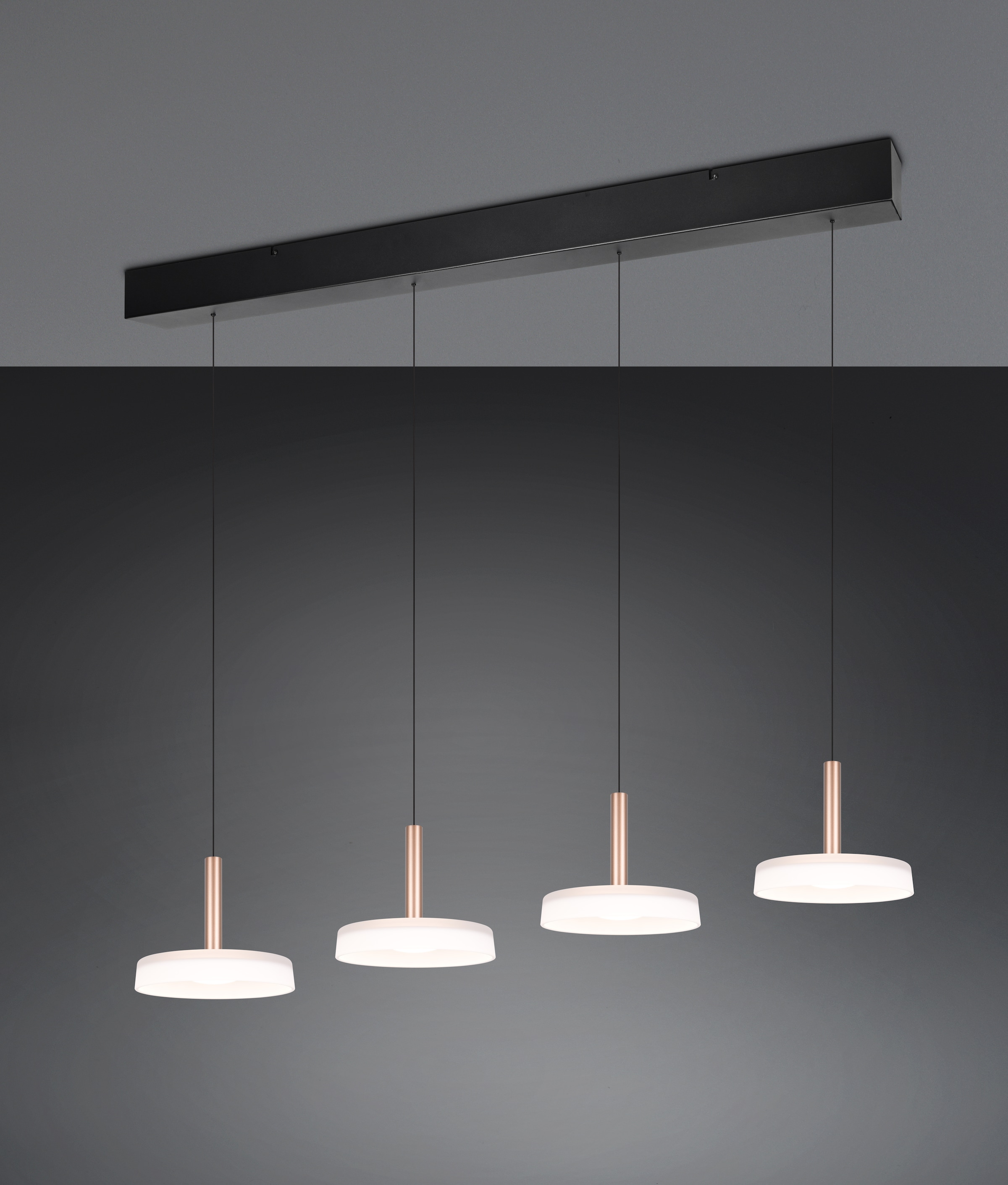 TRIO Leuchten LED Pendelleuchte »CELESTE dimmbare LED Hängelampe aus Metall und Glas, 7,5W, 750 Lumen«, 4 flammig, Leuchtmittel LED-Board | LED fest integriert, 4-flammig einfach höhenverstellbar von 50-200 cm 3-Stufen Dimmfunktion