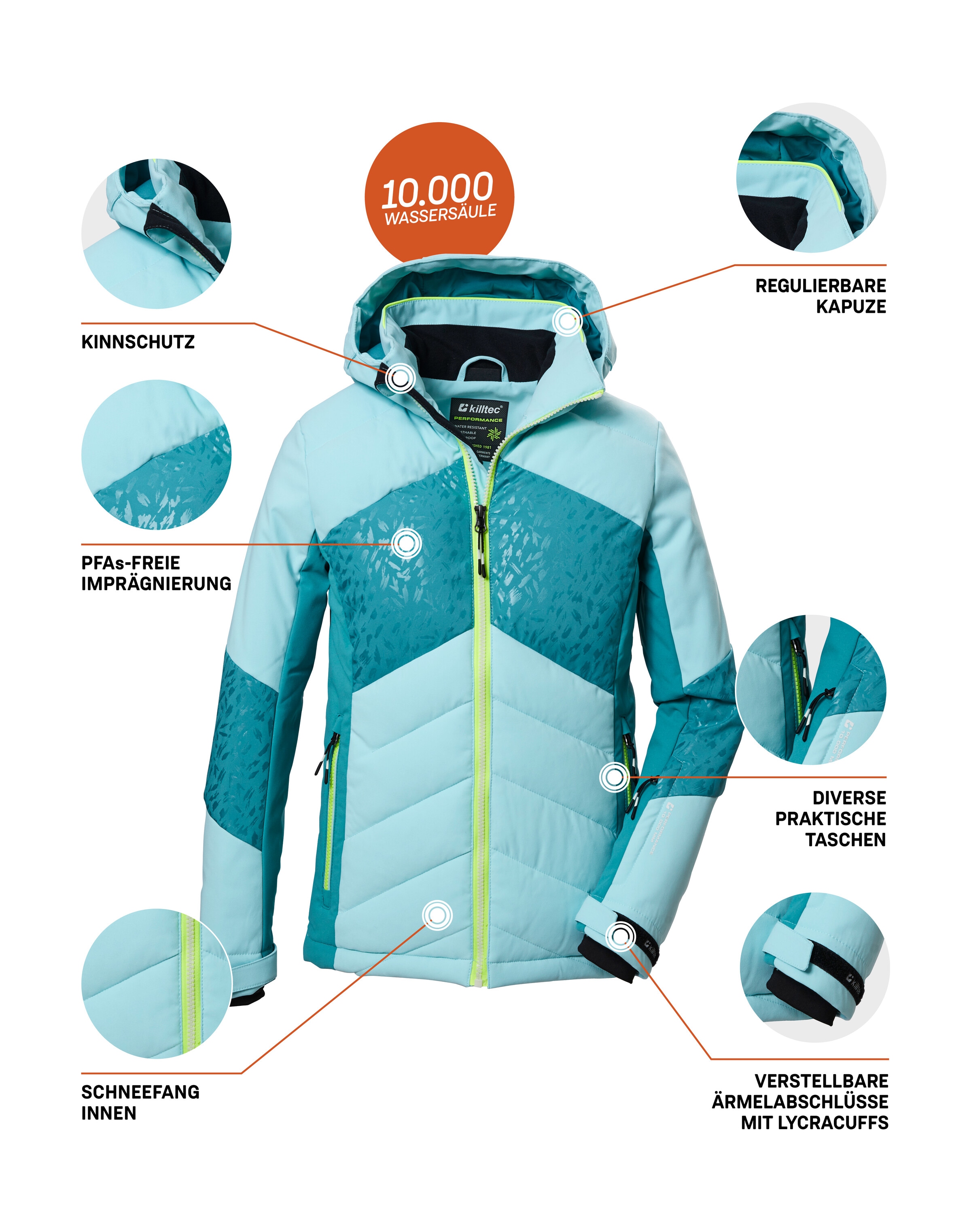 Killtec Skijacke »KSW 342 GRLS SKI QLTD JCKT«, Wasserabweisende, atmungsaktive Skijacke mit verstellbaren Bündchen