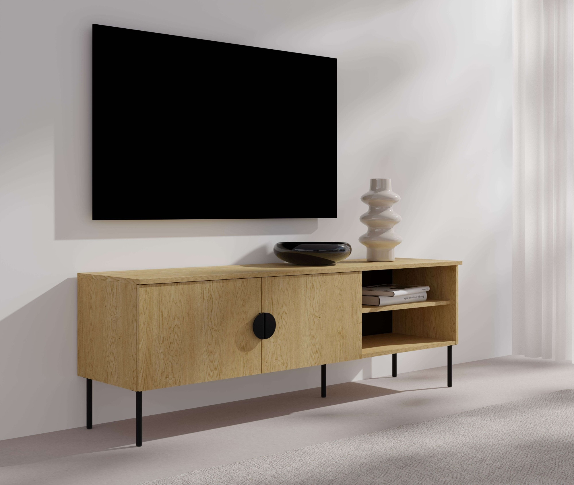 Leonique Lowboard »BELLOT TV-Schrank mit 2 Türen, Maße B/T/H: 160/40/53,6 cm«, (1 St.), in baltischer Eichenfarbe, mit holzähnlicher Struktur