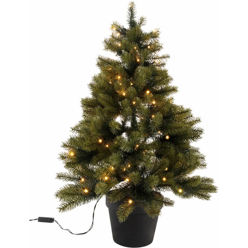 Creativ deco Künstlicher Weihnachtsbaum »Weihnachtsdeko, künstlicher Christbaum, Tannenbaum«, mit schwarzem Kunststoff-Topf und LED-Lichterkette, batteriebetrieben