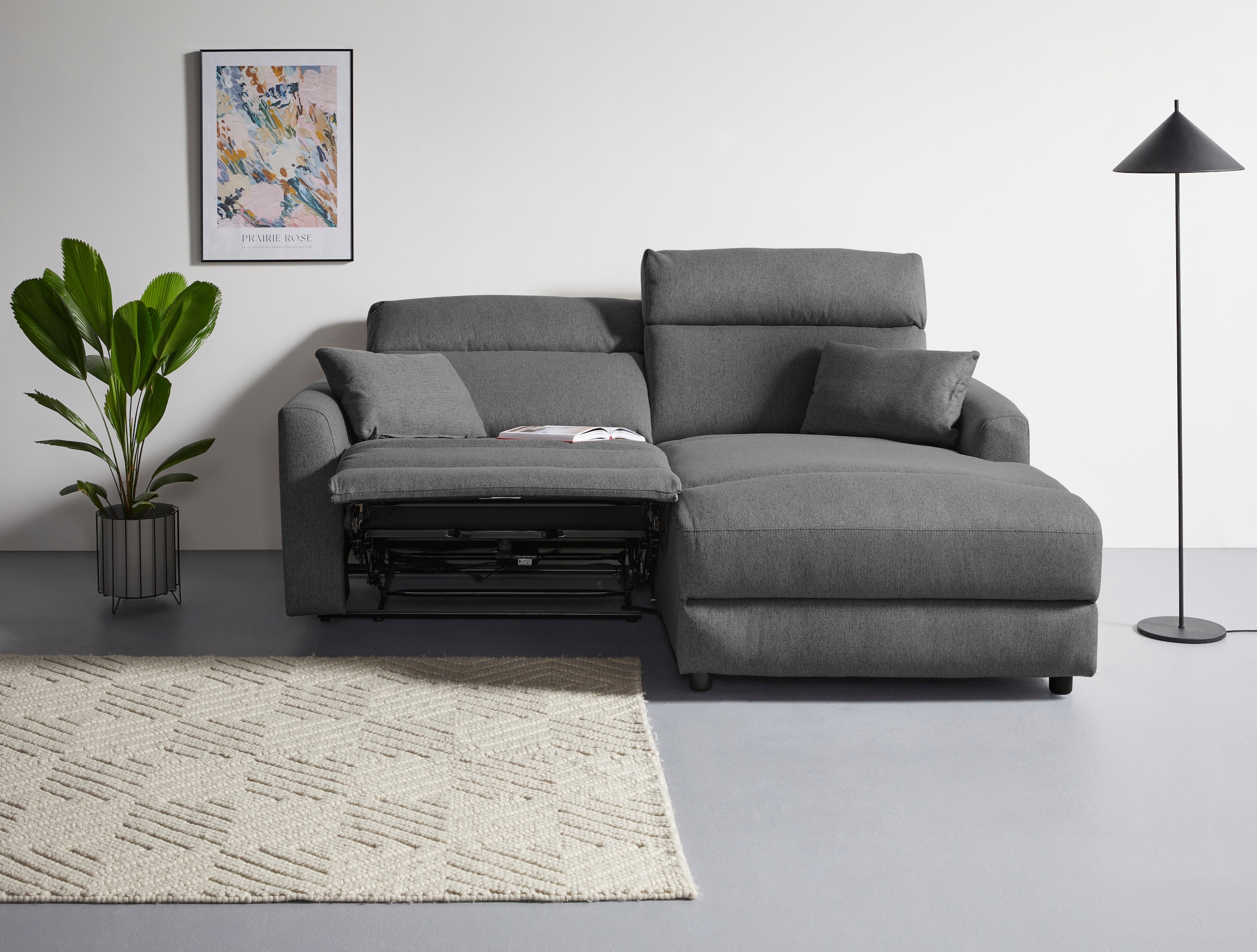 INOSIGN Ecksofa »JENNA, L-Form, 209cm, manuelle u. elektrische Funktion, mit USB A/C,«, Liegefunktion 105°-150°, Federkern, Struktur fein