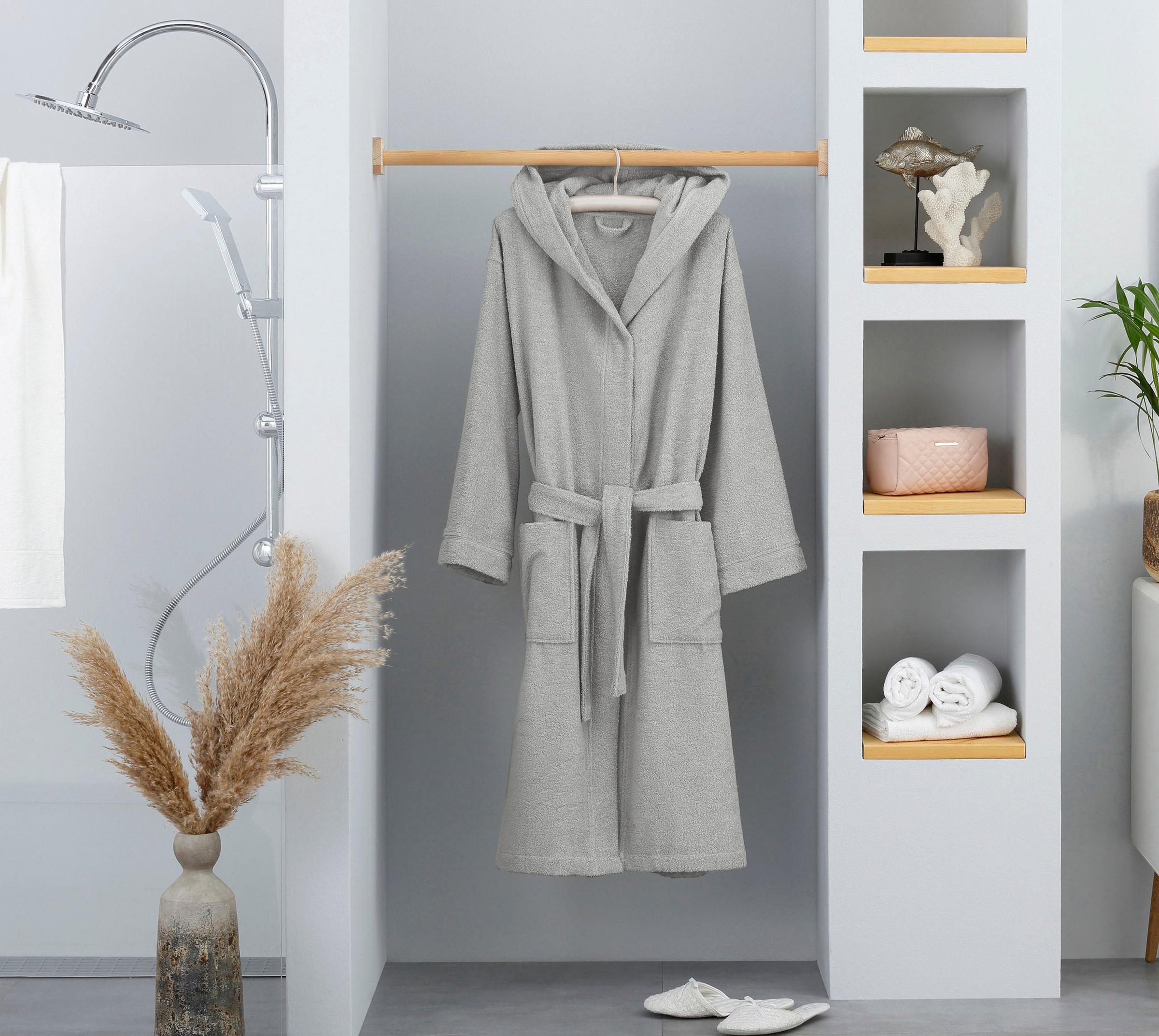 my home Unisex-Bademantel »Sanremo, ideal für Sauna & Spa, Hotelbademantel, Morgenmantel«, (1 St.), mit Taschen, Damen & Herren Bademäntel, S-3XL