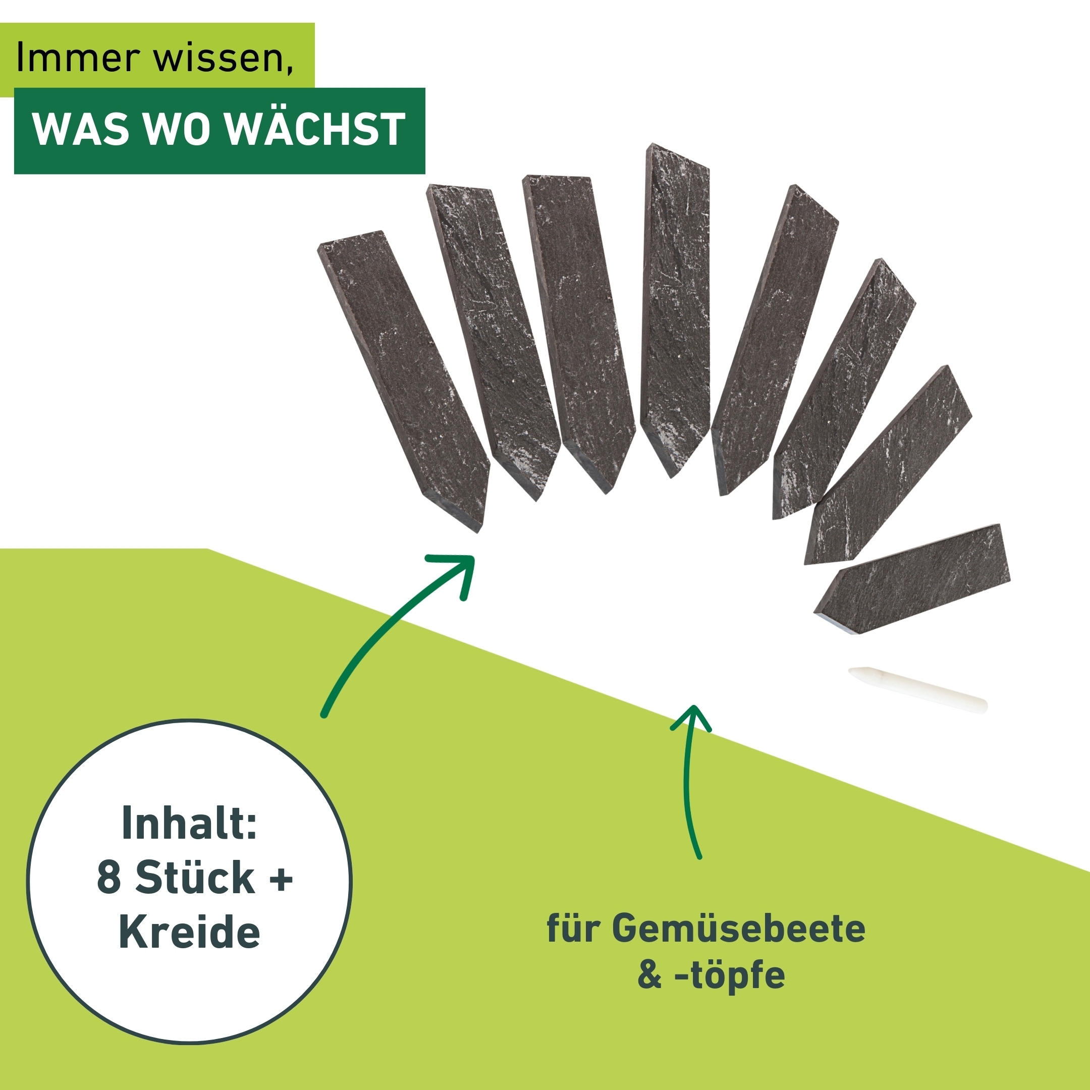 Windhager Gartenstecker »Pflanzenstecker aus Schieferschilder, Stecketiketten und Gartendeko« ideal für Beschriftung im Gemüse und Kräuterbeet, 8 Stück + 1 Kreide