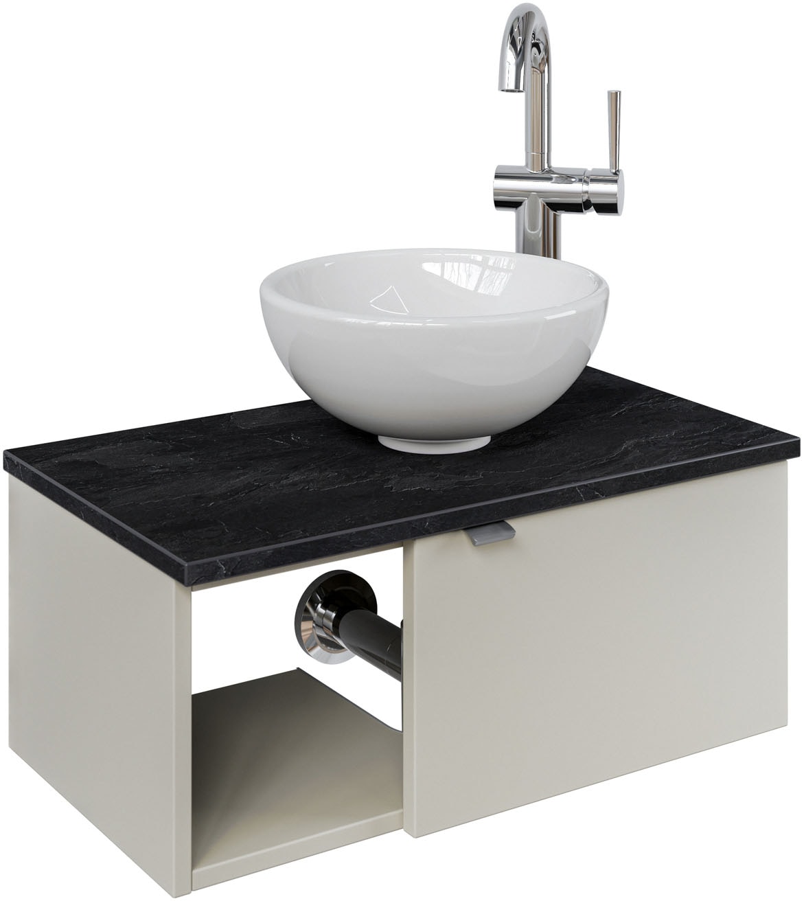 Saphir Waschtisch »Serie 6915 Waschschale mit Unterschrank für Gästebad, Gäste WC«, 61 cm mit Keramik-Aufsatzbecken, 1 Tür und 1 Fach