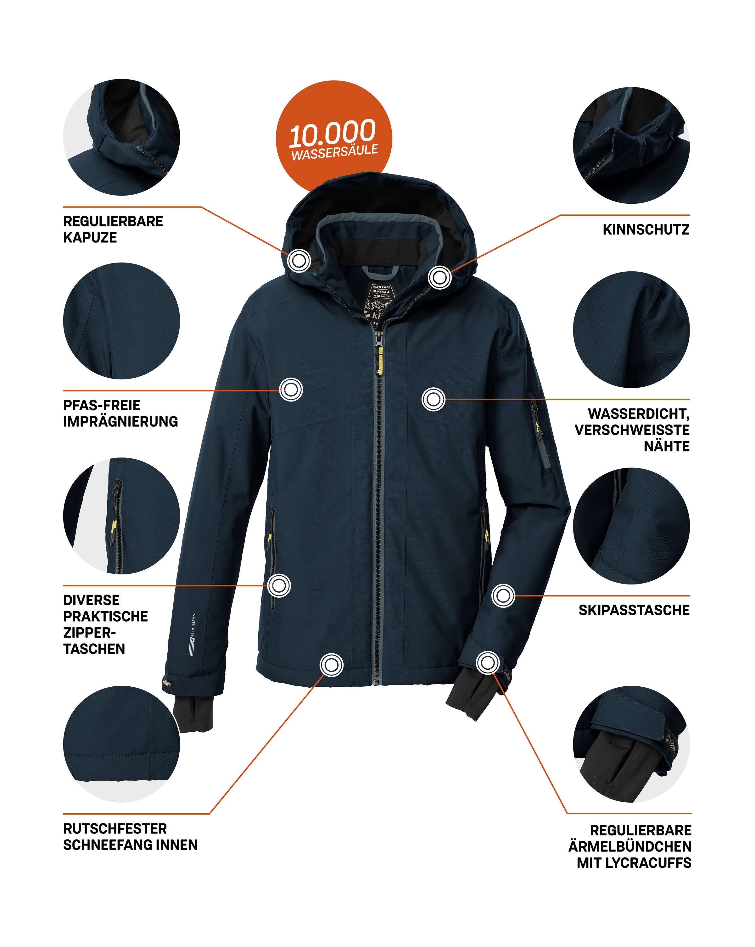 Killtec Skijacke »KSW 202 BYS SKI JCKT«, Wasserdichte Kinder-Skijacke mit verstellbarer Kapuze und Schneefang