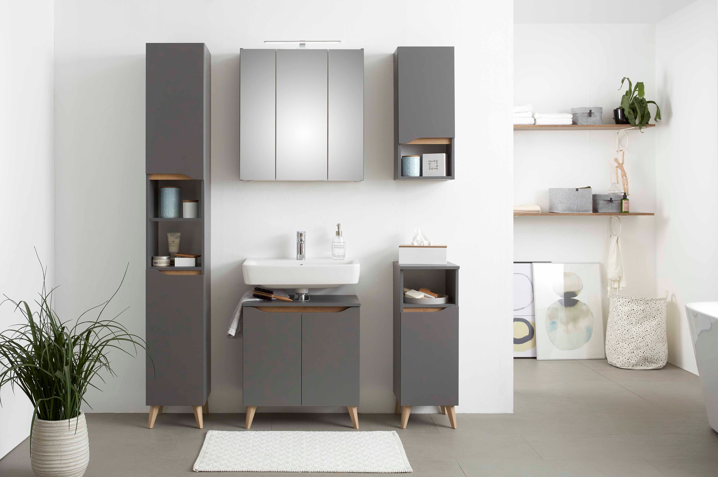 Saphir Badmöbel-Set »Quickset 5-teilig, Waschbeckenunterschrank mit LED-Spiegelschrank« 5 Stk. tlg.