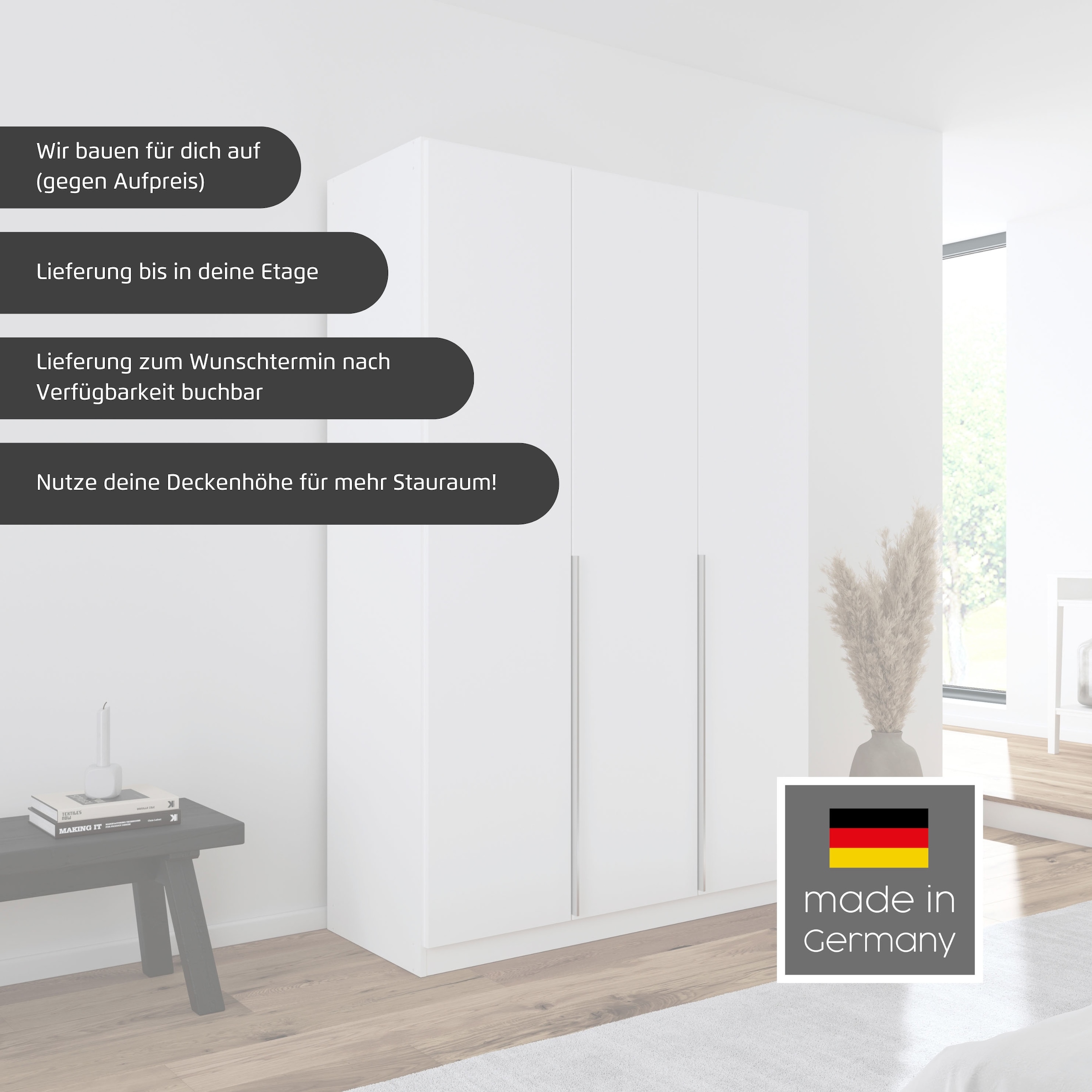 rauch Drehtürenschrank »Kleiderschrank Schrank Garderobe AGORDO TOPSELLER Schlafzimmer«, (in zwei Griff-Farben mit Dekor- oder Hochglanzfront), durchdachte Innenausstattung, in 6 Breiten und 2 Höhen MADE IN GERMANY