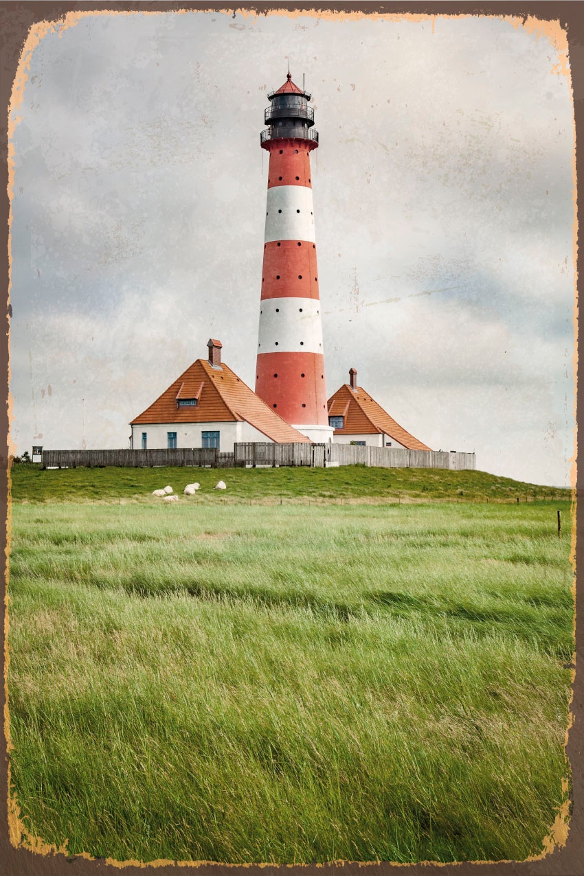 queence Metallbild »Leuchtturm II«, Leuchtturm, (1 St.), Stahlschild, Blechschild, Leuchtturm, Fernweh