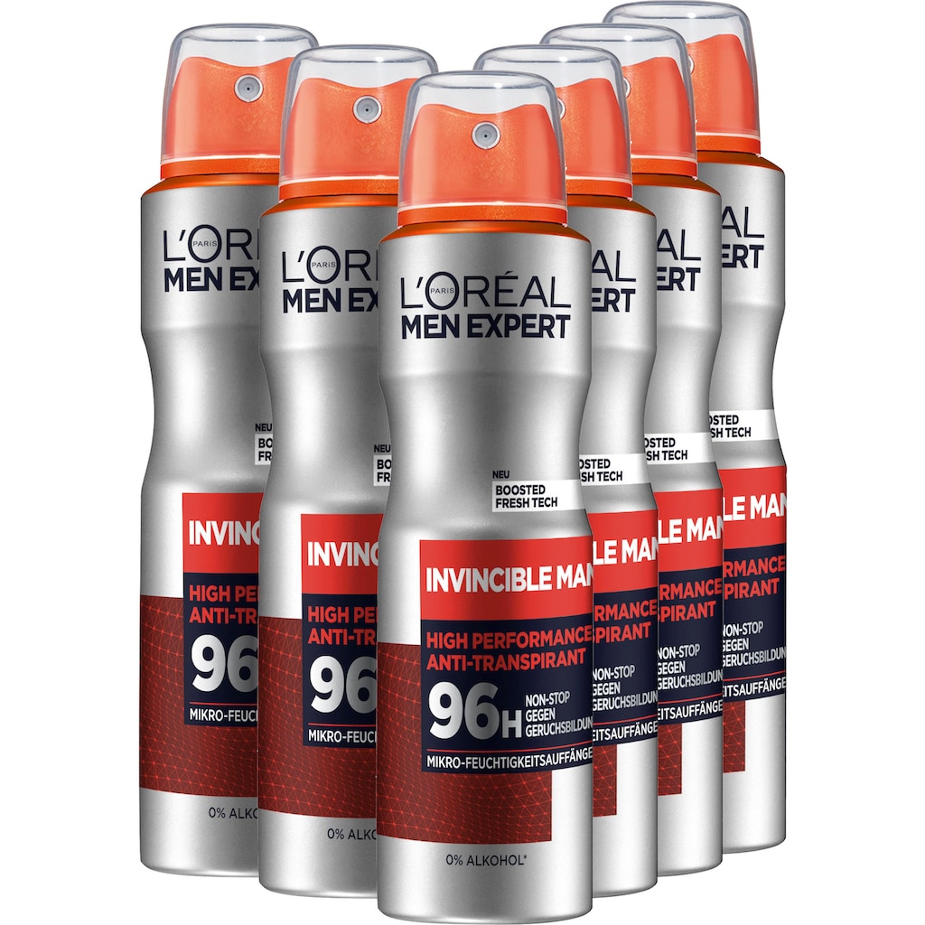 L'ORÉAL PARIS MEN EXPERT Deo-Spray »Deo Spray Invincible Man 96h«, (Packung, 6 tlg.)