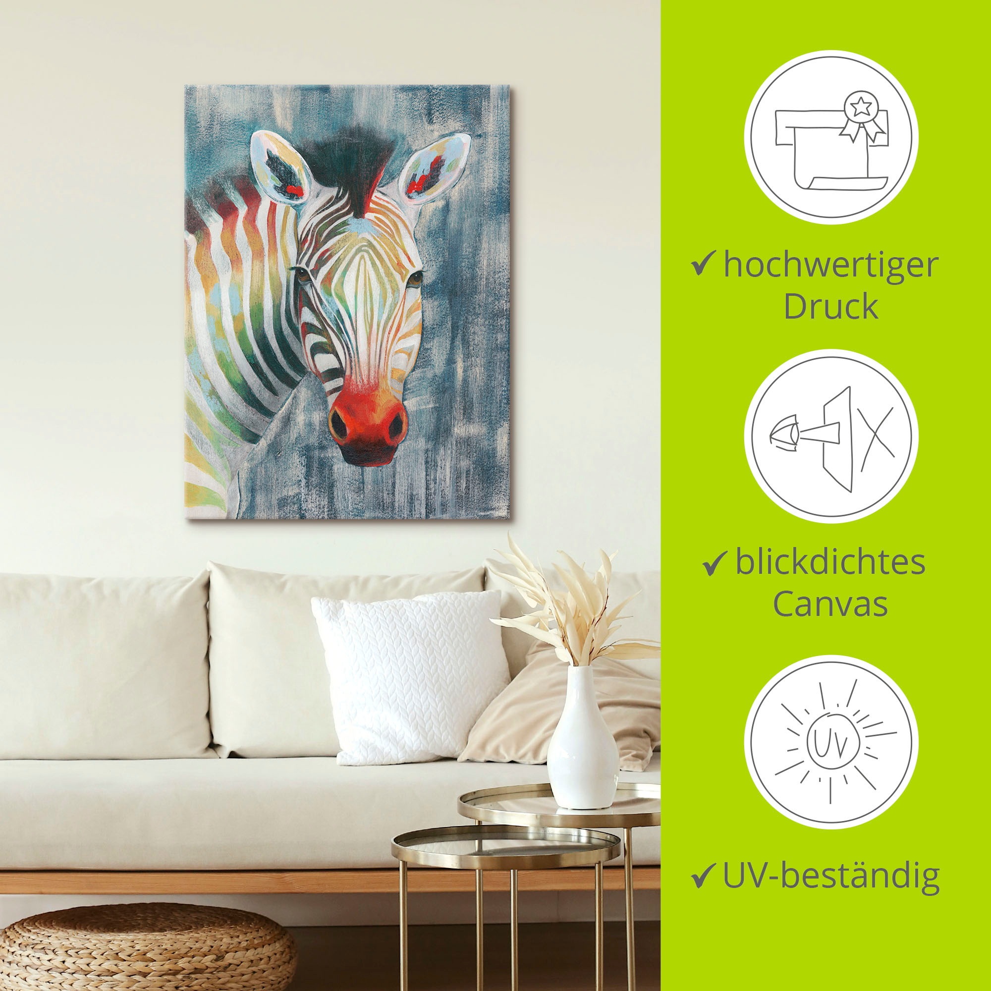 Artland Wandbild »Prisma Zebra I«, Wildtiere, (1 St.), als Alubild, Outdoorbild, Leinwandbild, Wandaufkleber, versch. Größen