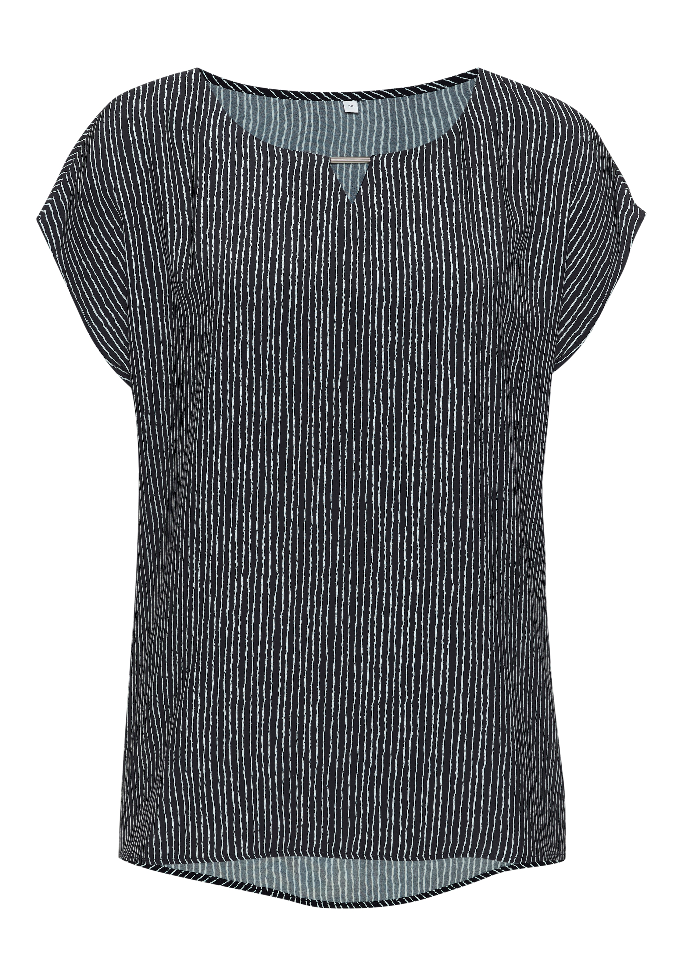 Vivance Kurzarmbluse »mit Zierdetail am Ausschnitt« Druckbluse aus leichter Webware, Streifenbluse, lockeres Blusenshirt