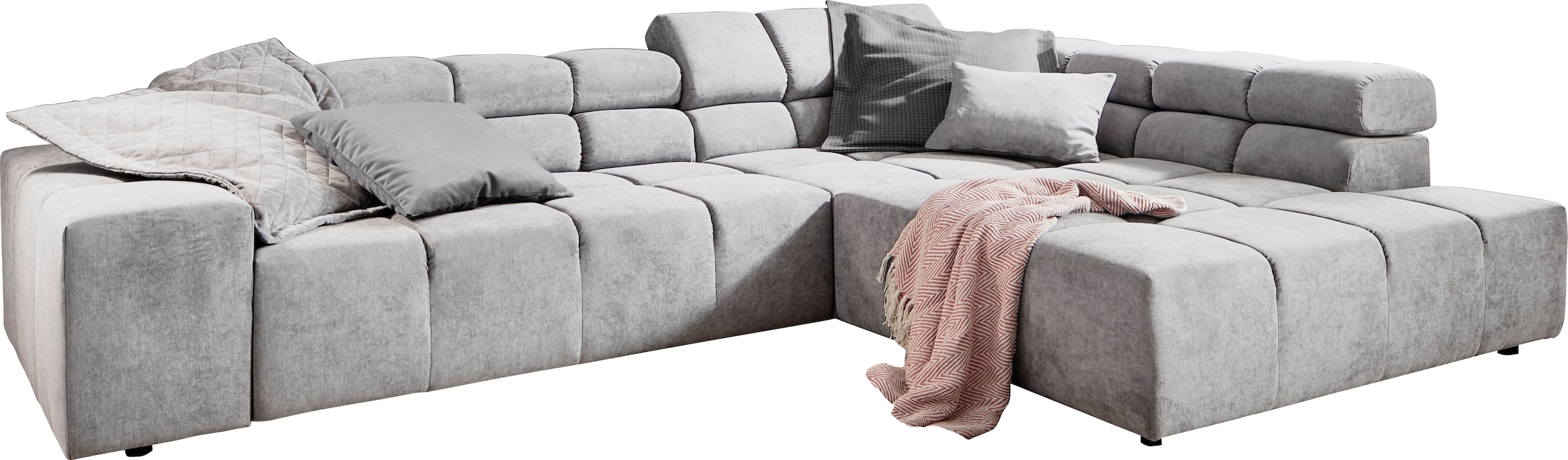 INOSIGN Ecksofa »Ancona incl. Kopfteilverstellung, Breite 319cm, L-Form«, wahlweise motorische Sitztiefenverstellung, auch in Cord + Easy Care