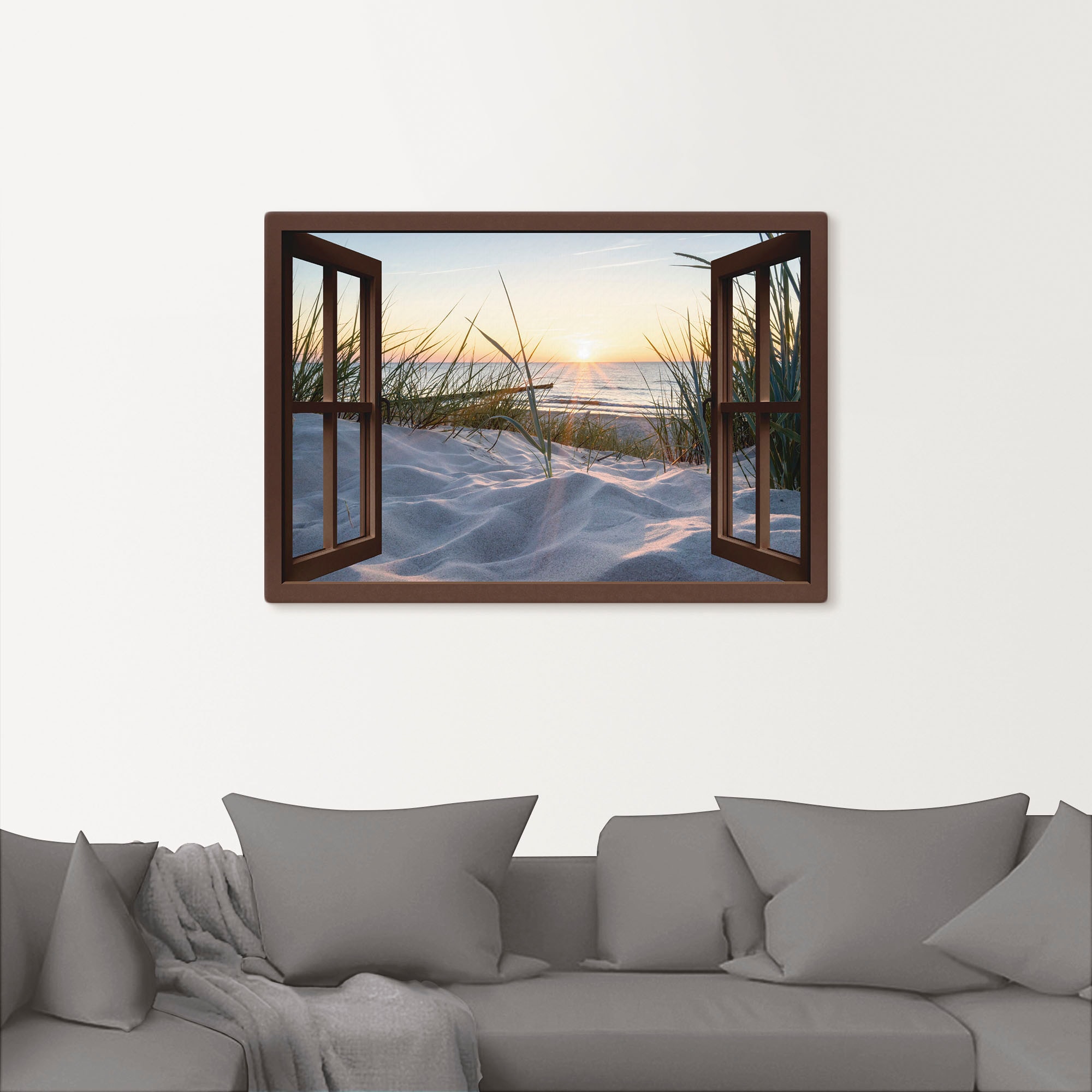 Artland Wandbild »Ostseestrand durchs Fenster«, Meer Bilder, (1 St.), als Alubild, Outdoorbild, Leinwandbild, Wandaufkleber, versch. Größen