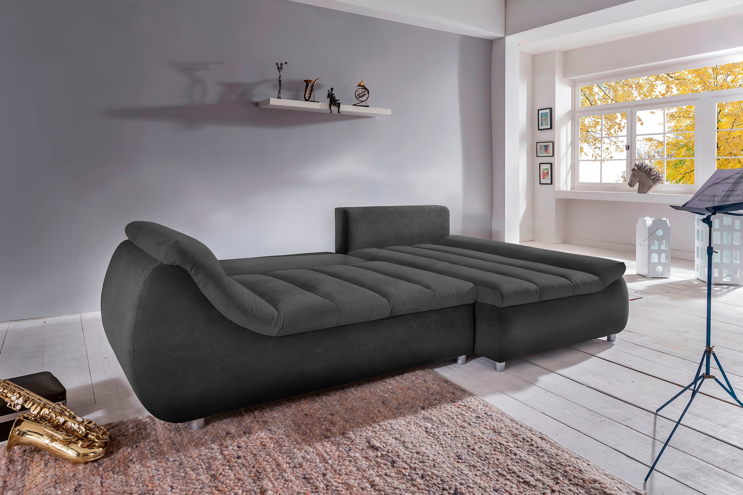 INOSIGN Ecksofa »Imola elegant und bequem, aktuelle Steppung im Sitz, L-Form«, wahlweise mit Bettfunktion