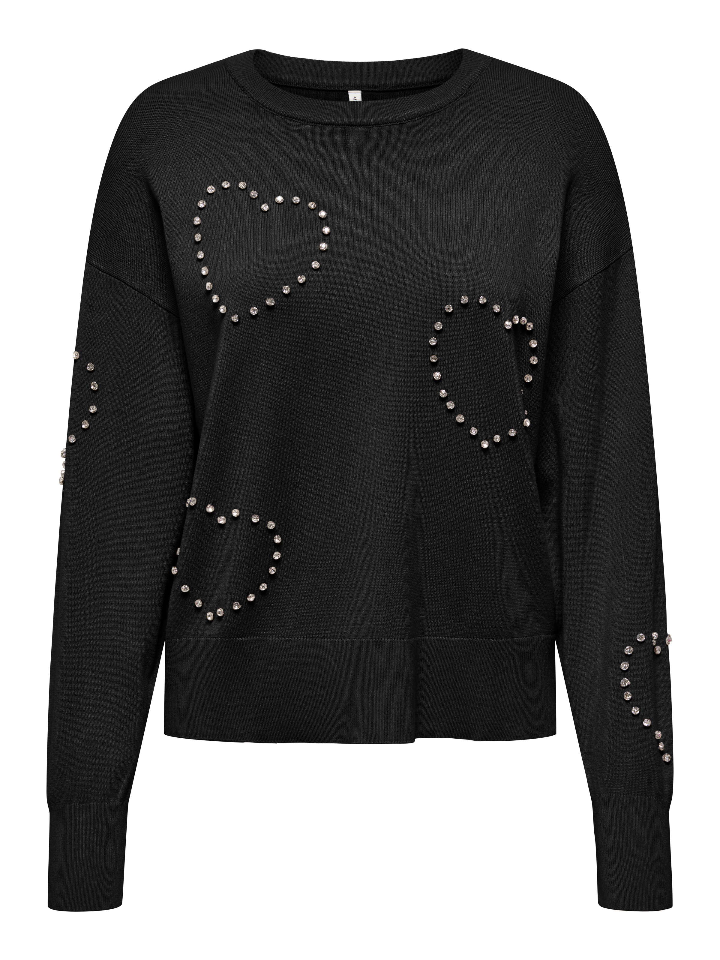 ONLY Rundhalspullover »ONLBEE LS HEART BLING O-NECK CC KNT« mit Glitzersteinen