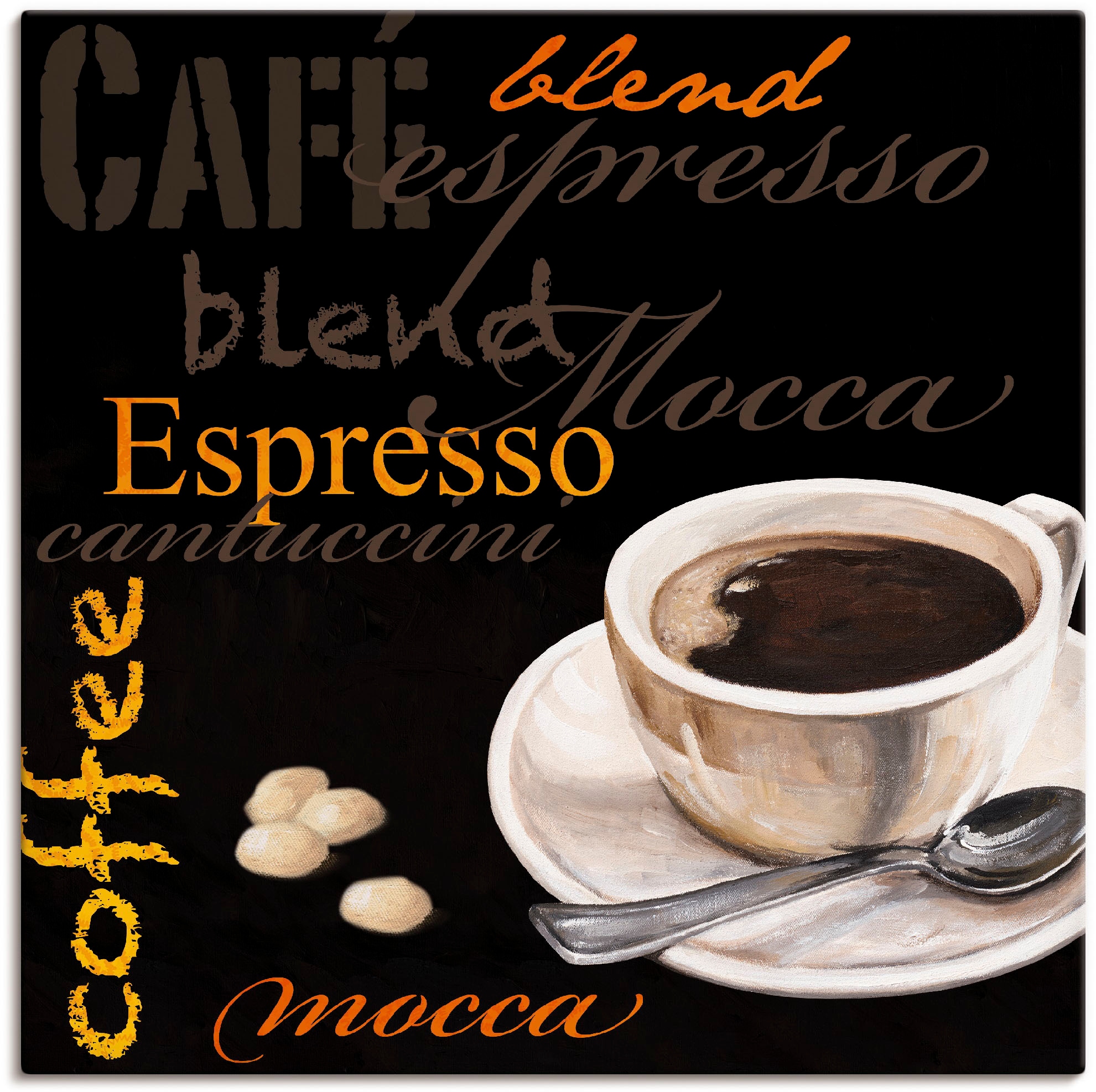 (1 »Espresso Poster Bilder, versch. Kaffee«, St.), Leinwandbild, als Kaffee bestellen Wandbild Rechnung Artland in Größen oder - Wandaufkleber auf Alubild,