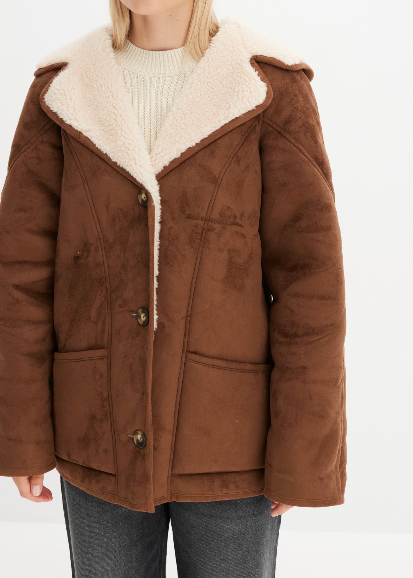 bonprix Outdoorjacke mit Shearling-Look, aus Polyester, Oversize-Passform