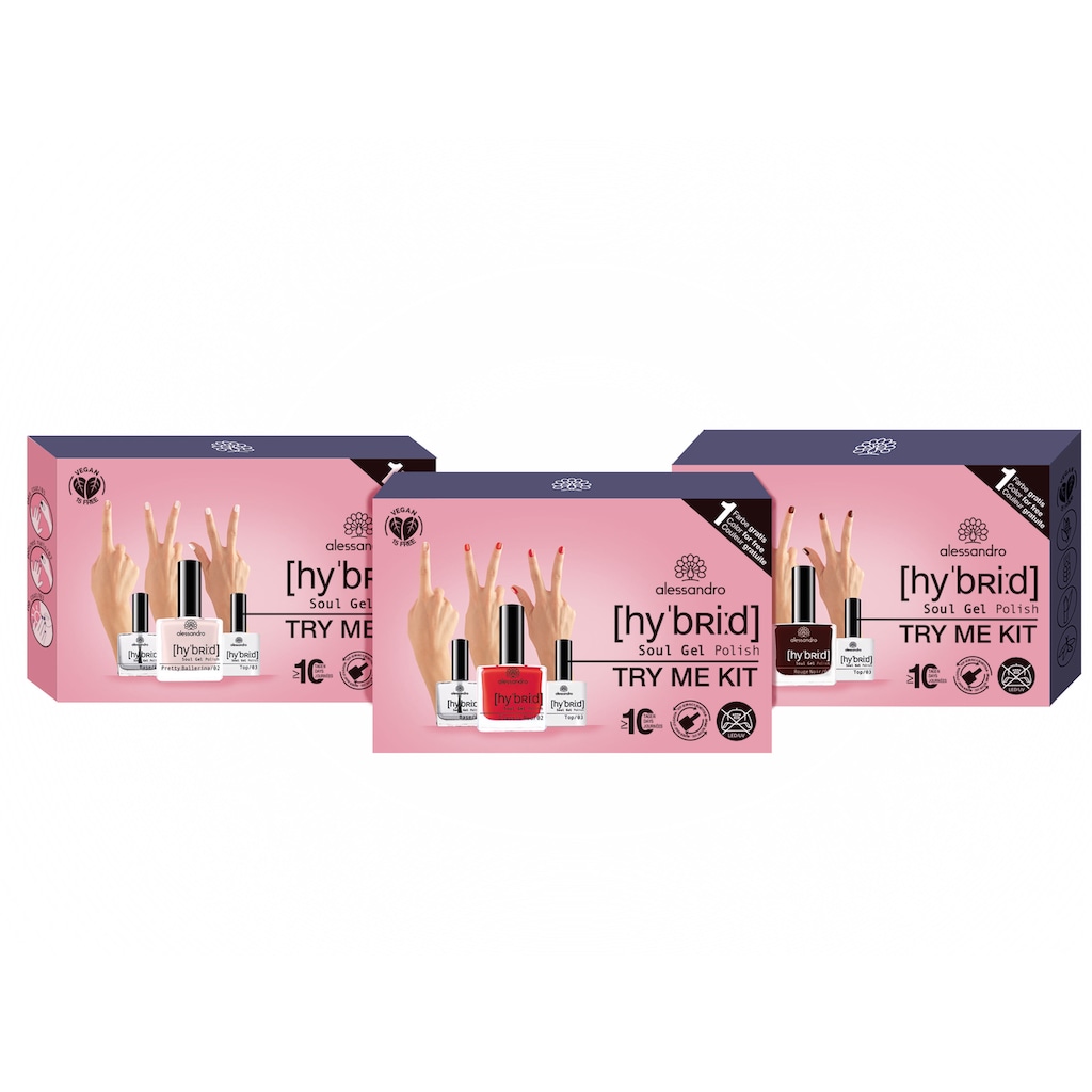 alessandro international Nagellack »ALE HYBRID TRY ME SET CLASSIC RED«, (Set, 3 tlg., 1 x Base Coat 8ml
1 x Classic Red 8ml
1 x Top Coat 8ml)