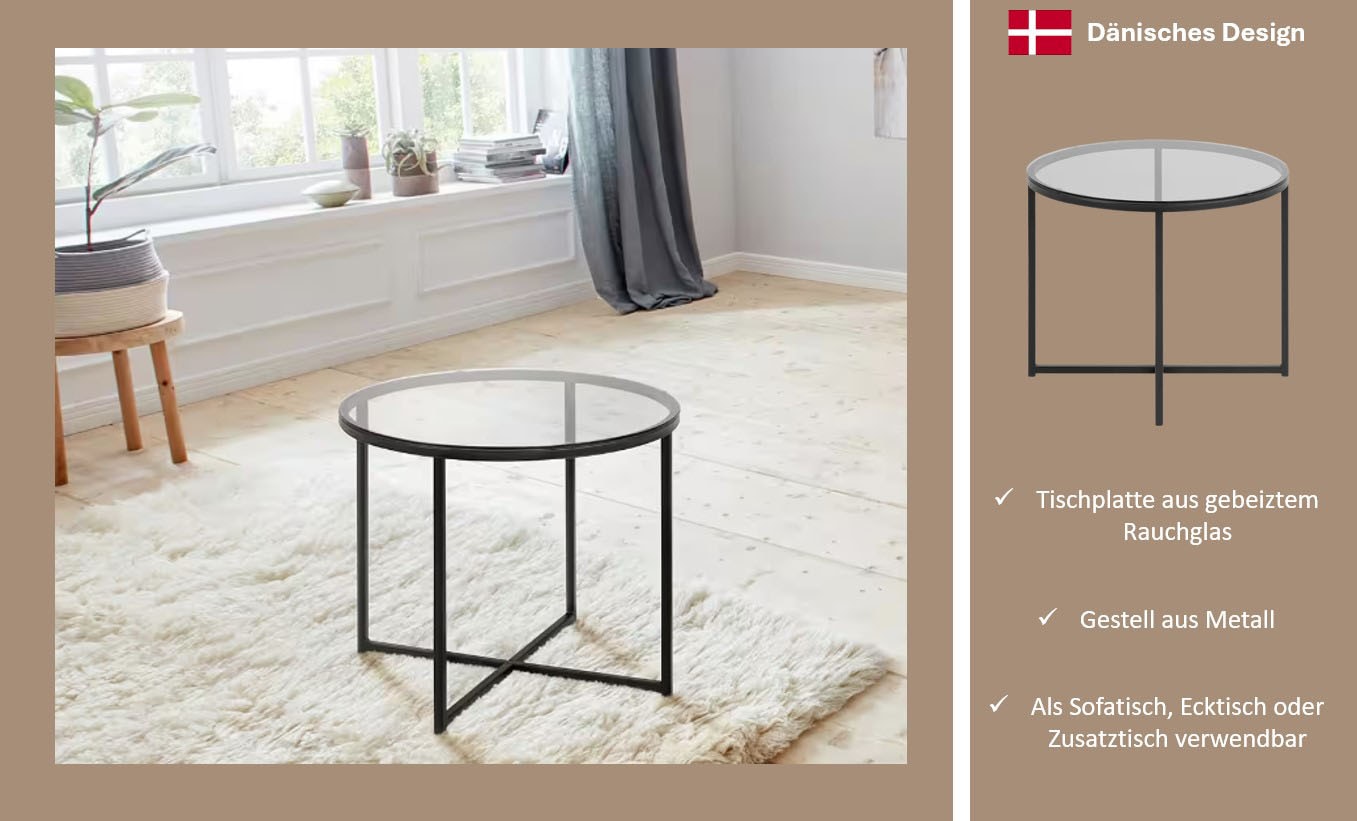 ACTONA GROUP Couchtisch »Conrad, TOPSELLER!«, (Couchtisch, Sofatisch), Tischplatte aus Rauchglas, Metallgestell, Breite 55 cm