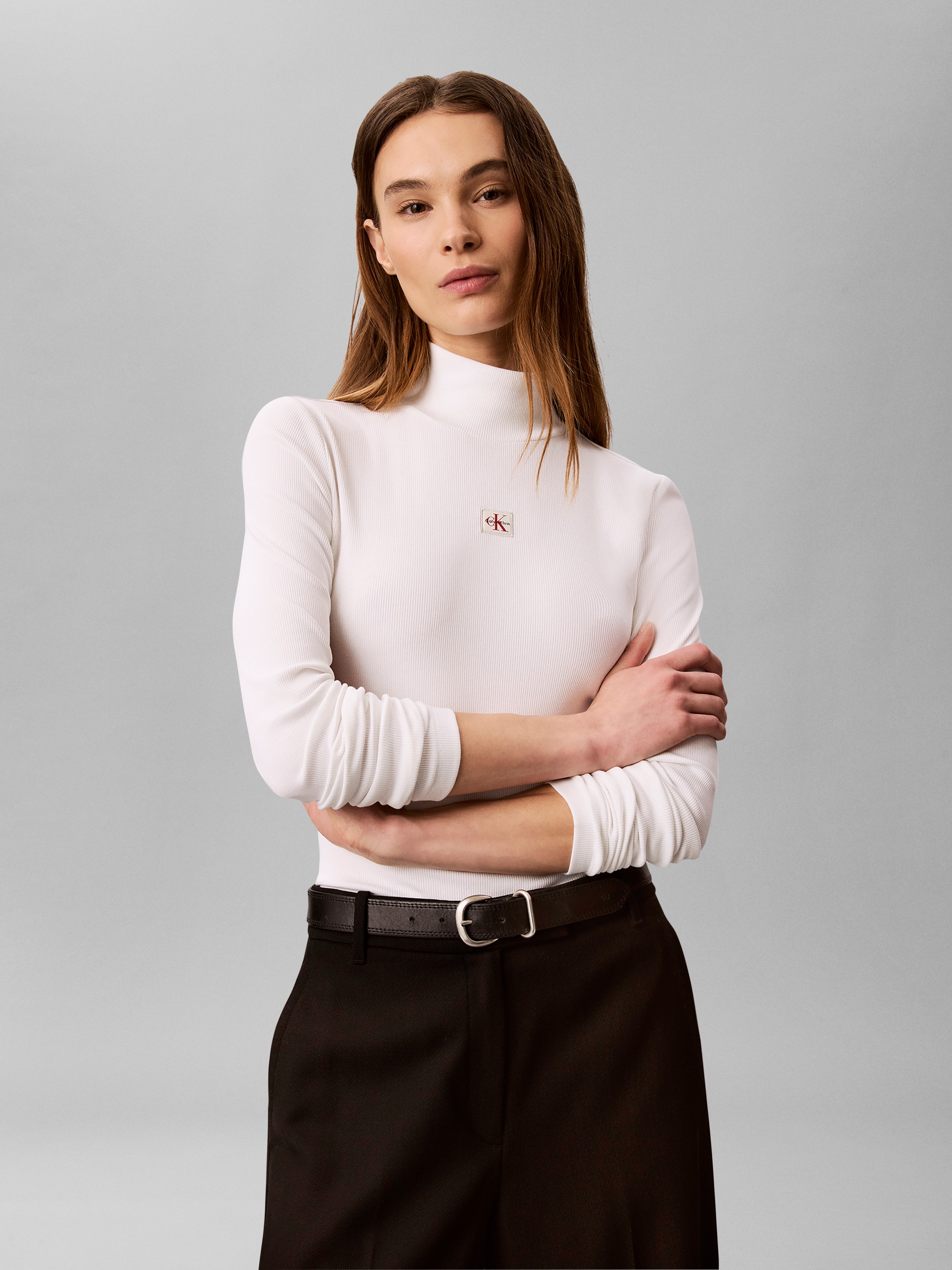 Calvin Klein Shirttop »LS WOVEN LABEL TURTLENECK« Mit Rundhalsausschnitt, regular fit