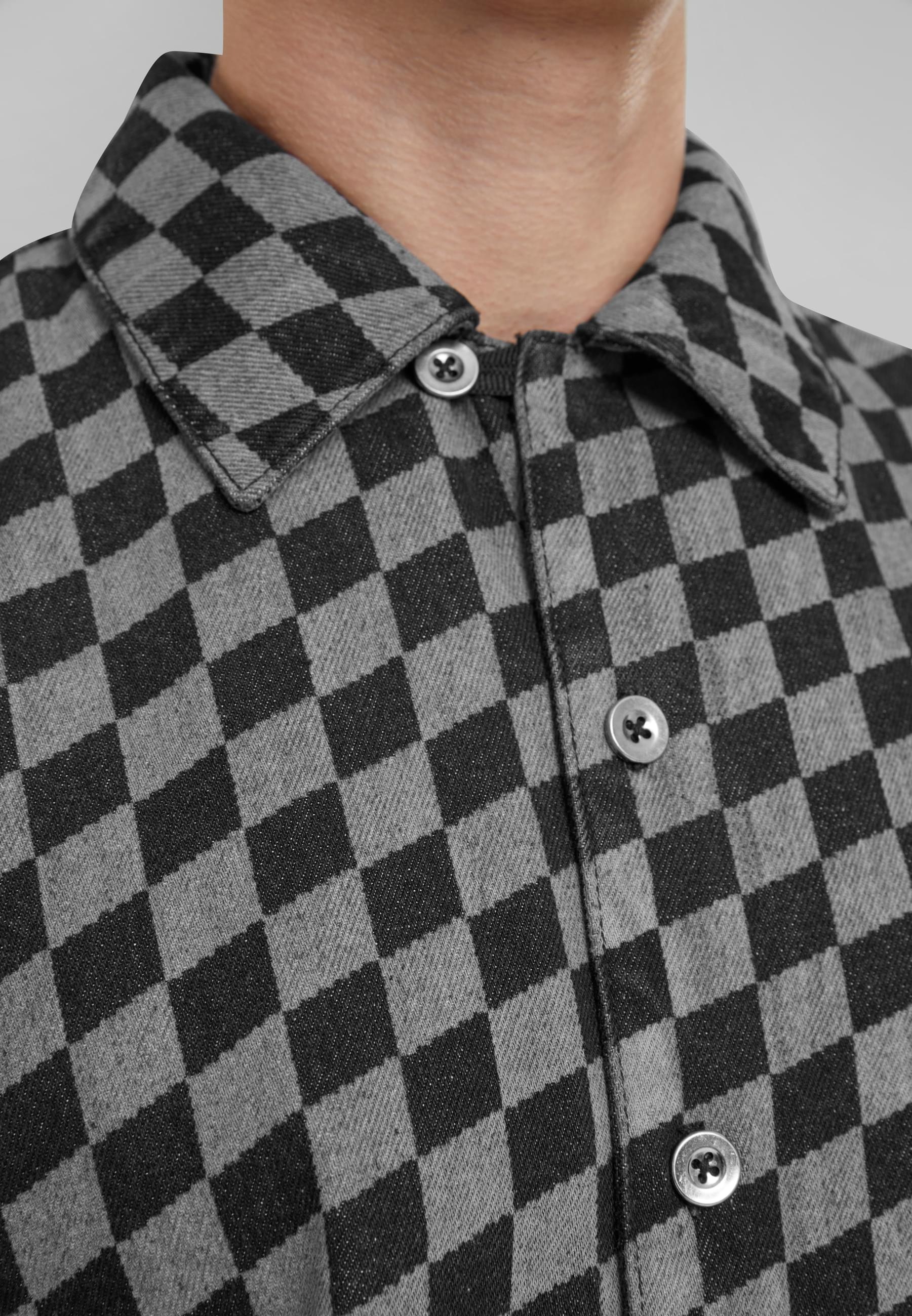URBAN CLASSICS Langarm-Poloshirt »Urban Classics Laser Check Printed Boxy Shirt« 1 Stk. tlg.