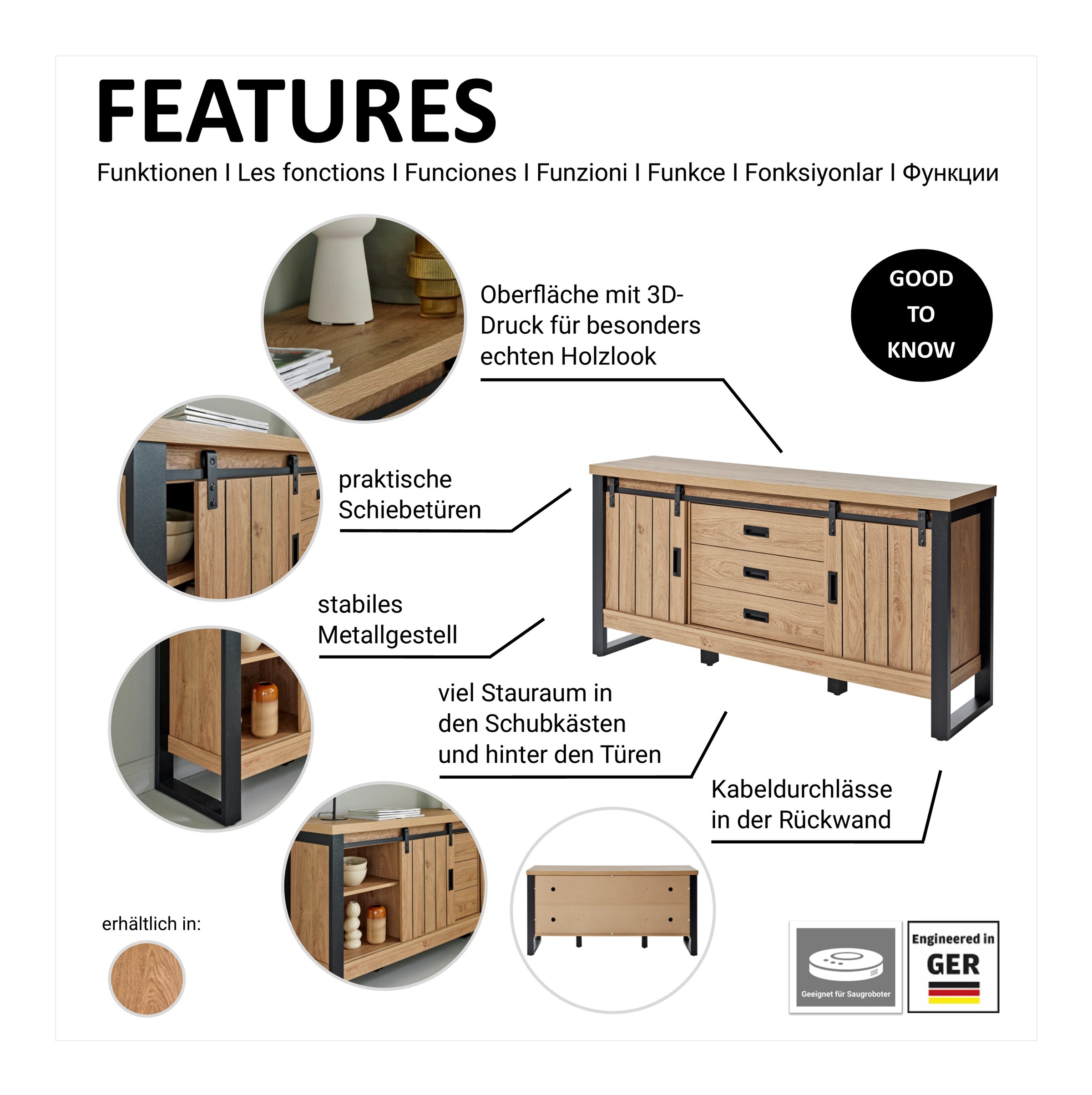 Jahnke Sideboard »SLIDE SBS 150«, (1 St.), Sideboard mit 2 Schiebetüren, Metallgestell, Breite ca. 150cm
