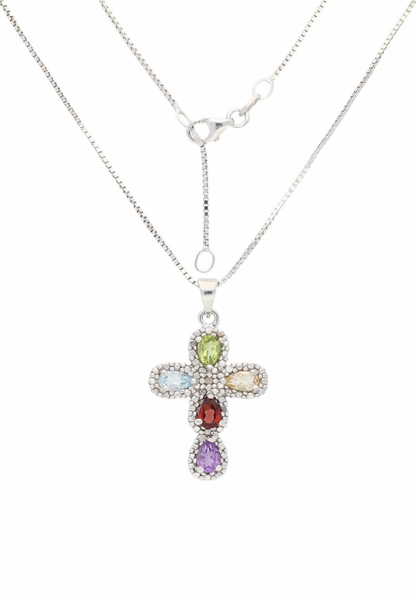 Firetti Kette mit Anhänger »Schmuck Geschenk Silber 925 Halsschmuck Halskette Venezianer Kreuz«, mit Amethyst, Citrin, Granat, Peridot, Topas