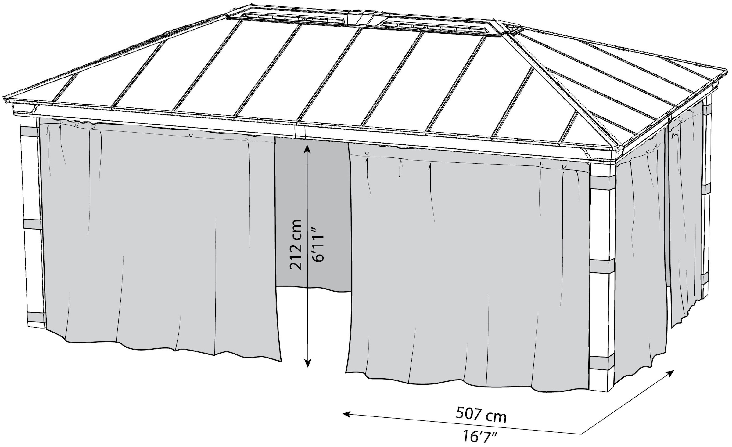 Palram - Canopia Pavillonseitenteil »Dallas«, Vorhangset Dallas 212 x 507cm