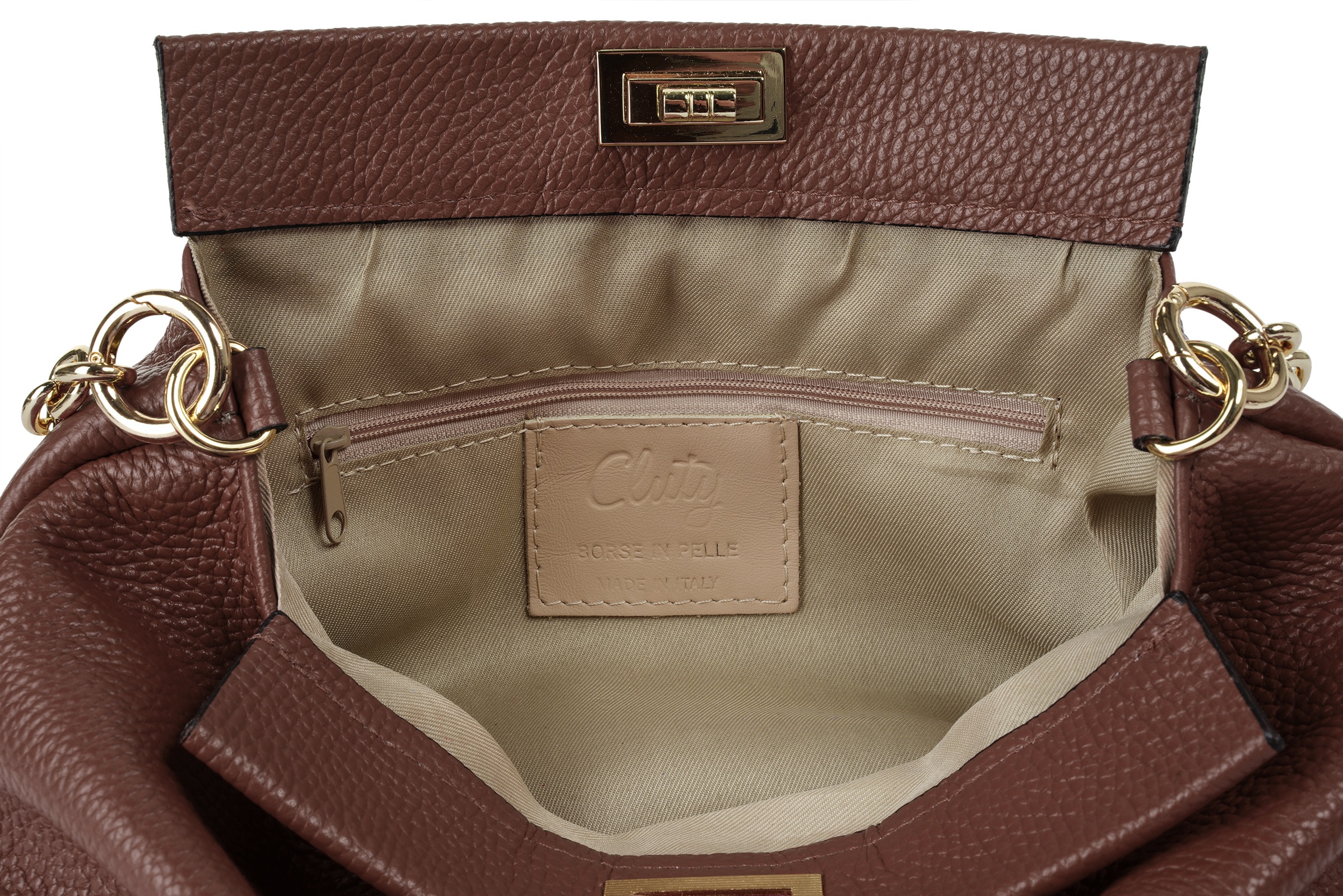 Cluty Umhängetasche, echt Leder, Made in Italy