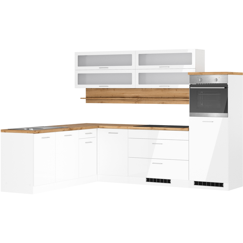 KOCHSTATION Winkelküche »KS-Milan, optional mit Muldenlüfter« Stellbr.270/220 cm, wahlweise mit E-Geräten, Kochfeld mit Dunstabzug Küche: weiß +...
