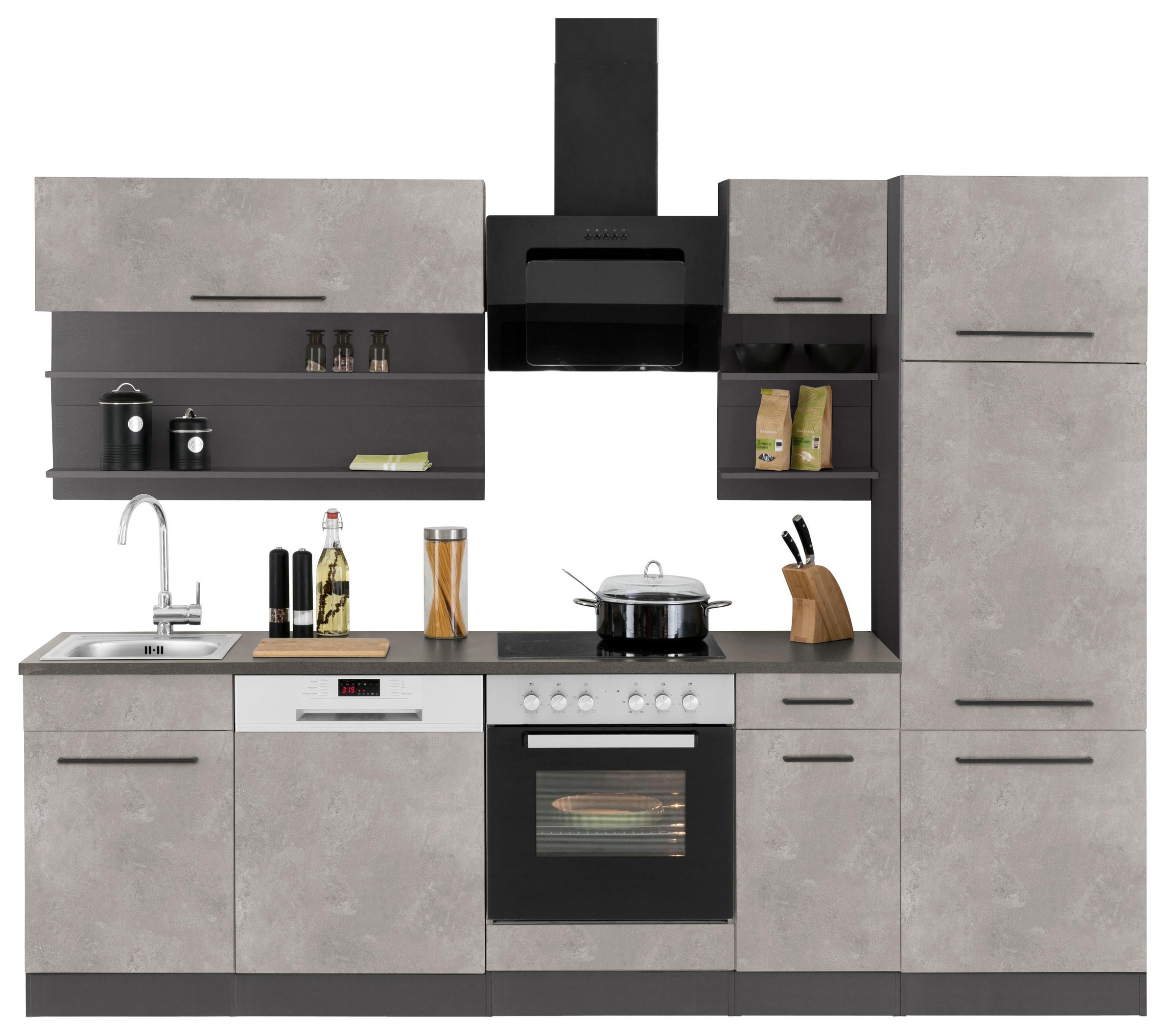KOCHSTATION Küchenzeile »KS-Tulsa«, ohne E-Geräte, Breite 270 cm, schwarze Metallgriffe, MDF Fronten