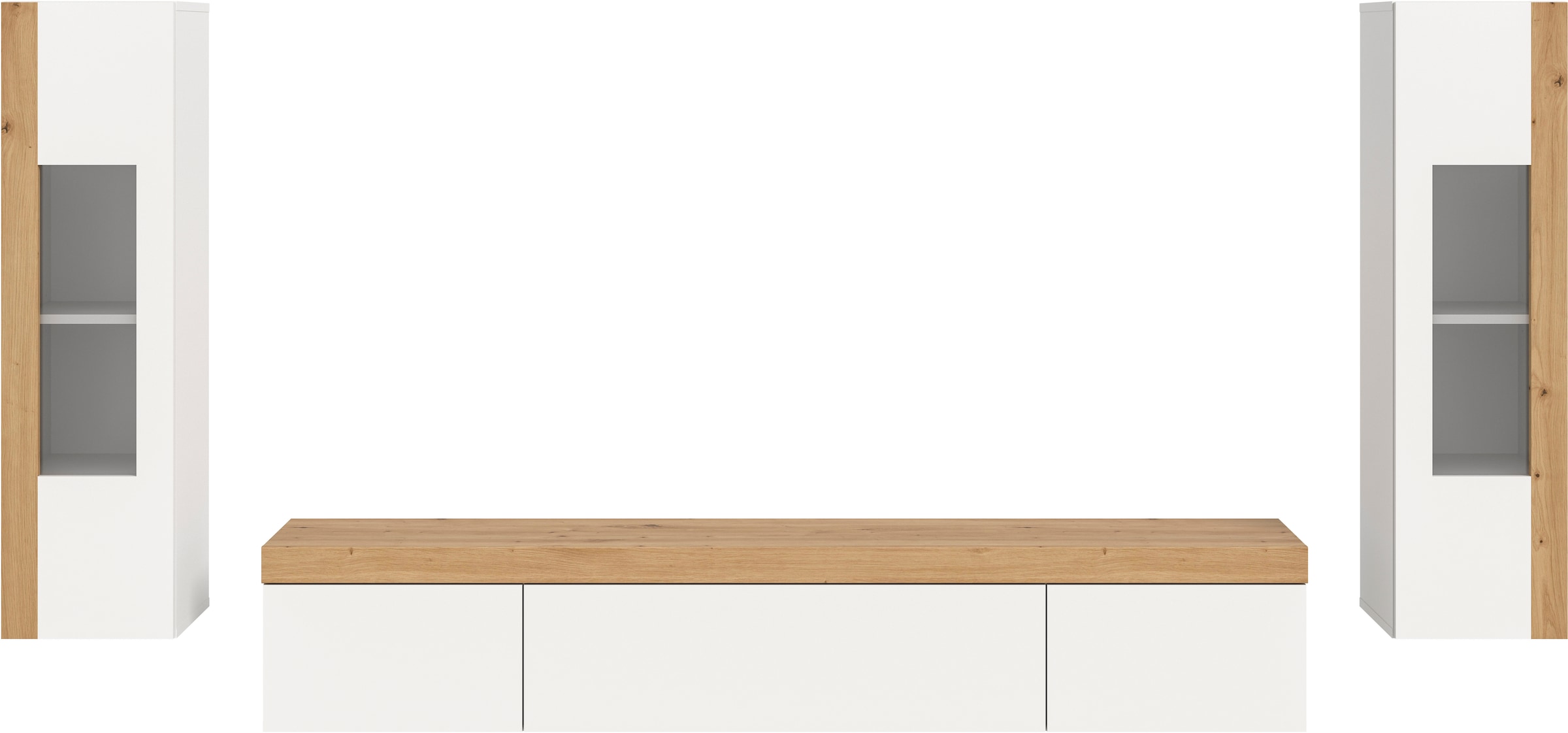 INOSIGN Wohnwand »Svala, Breite 180 cm, Wohnkombination«, (Set, 3 St.), stehend u. hängend montierbar, Vitrinenschränke, Lowboard