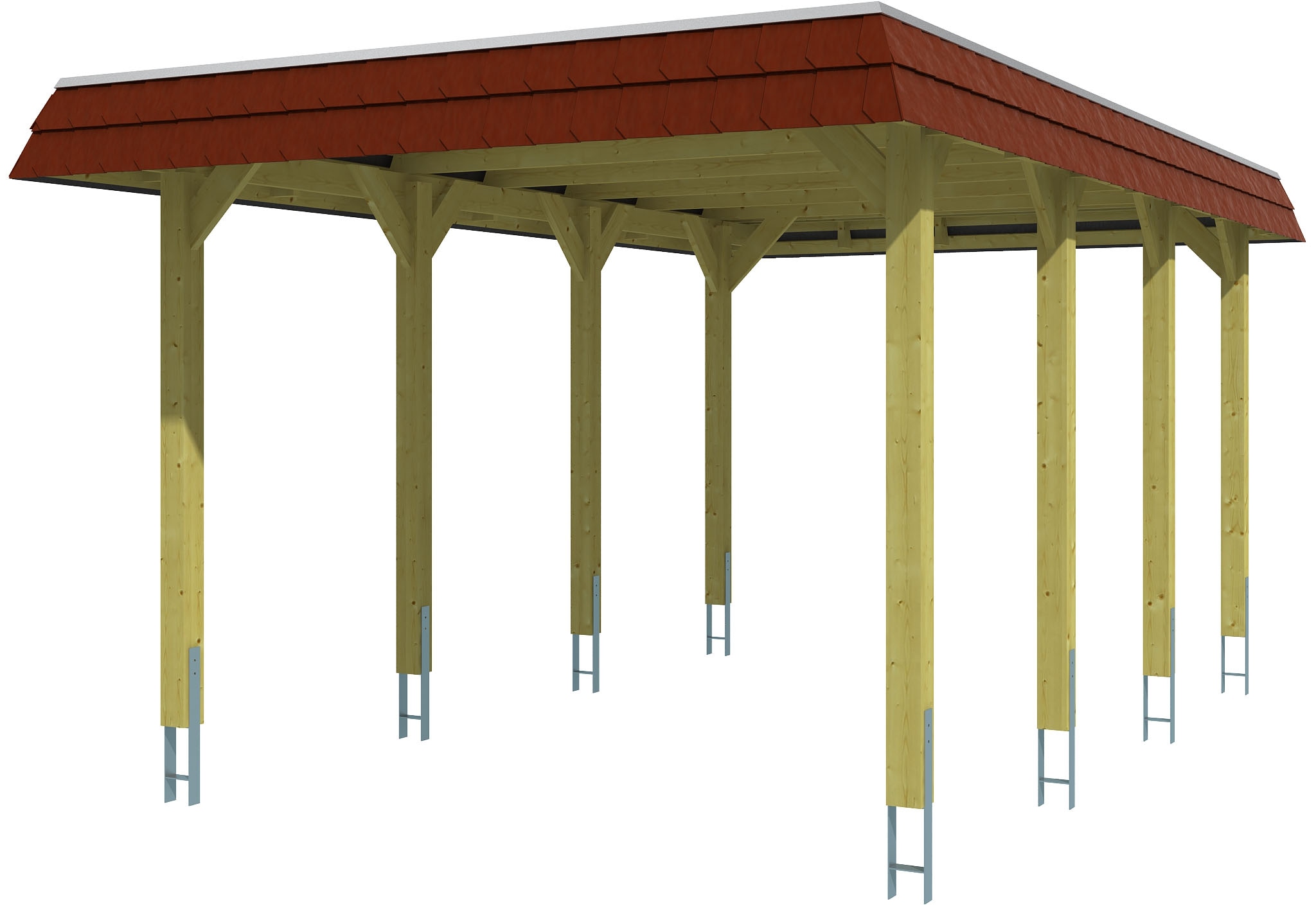 Skanholz Einzelcarport »Spreewald«, Nadelholz, 285 cm, Nussbaum, 345x589cm mit EPDM-Dach, rote Blende