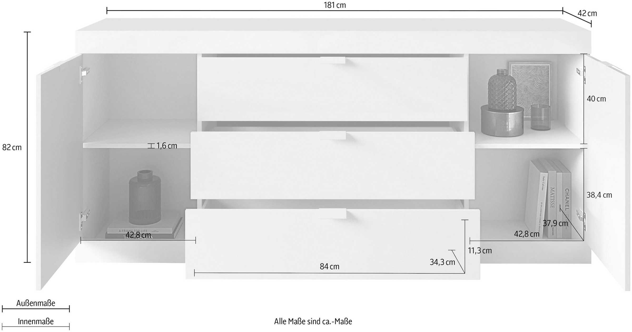 LC Sideboard »Slim«, weiß 181 Breite cm, kaufen Lack online Hochglanz