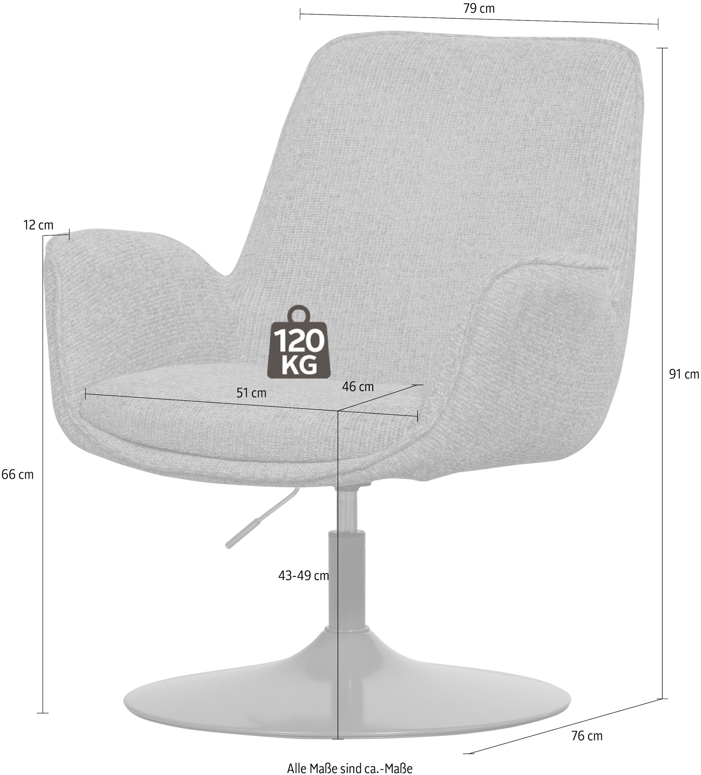 WOOOD Drehsessel »Marten mit Nova-Gewebtem Bezug höhenverstellbar B 79 x T 76 x H 91 cm« Tragkraft 120 kg, Sehr hohe Verschleißfestigkeit, Armlehnen integriert