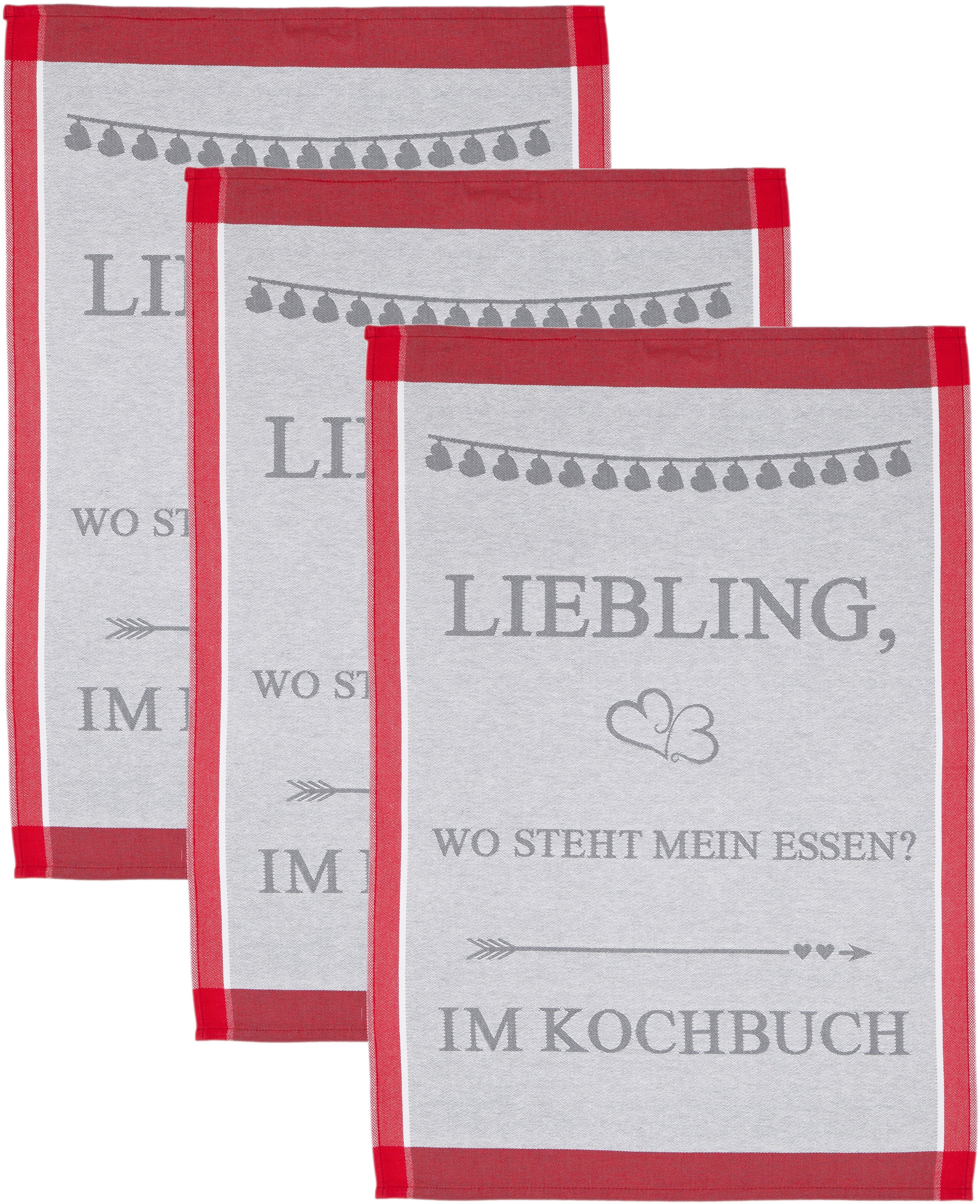 ROSS Geschirrtuch »Liebling, wo steht mein essen… im Kochbuch«, (Set, 3 tlg günstig online kaufen