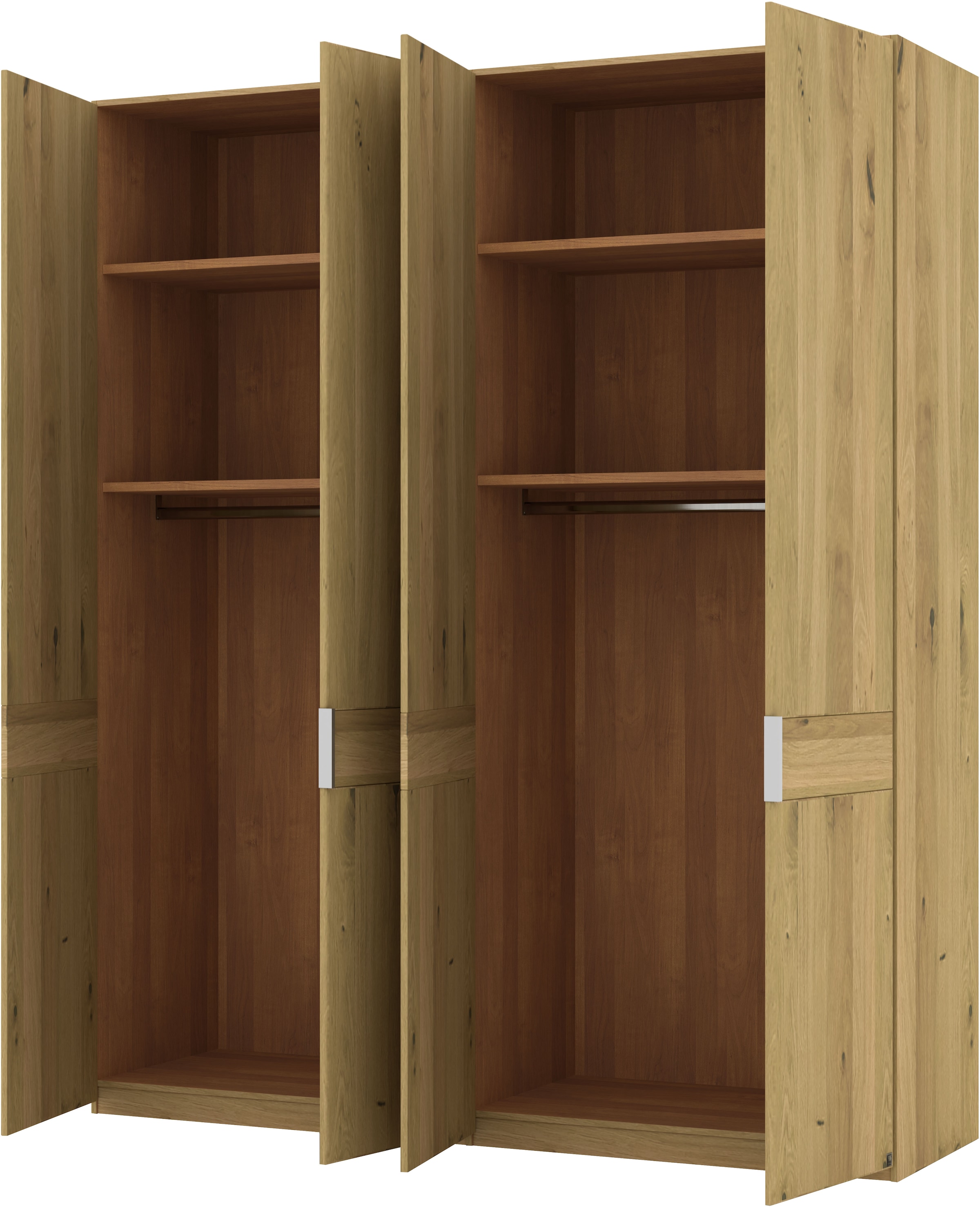 Musterring Drehtürenschrank »Savona, Kleiderschrank, Schrank, Garderobe, teilmassiv Eiche«, (mit Türdämpfern, in 5 Breiten & 2 Höhen, extra Böden, MADE IN GERMANY), Türen in Bianco-Eiche massiv, mit Querriegel, verschiedene Größen