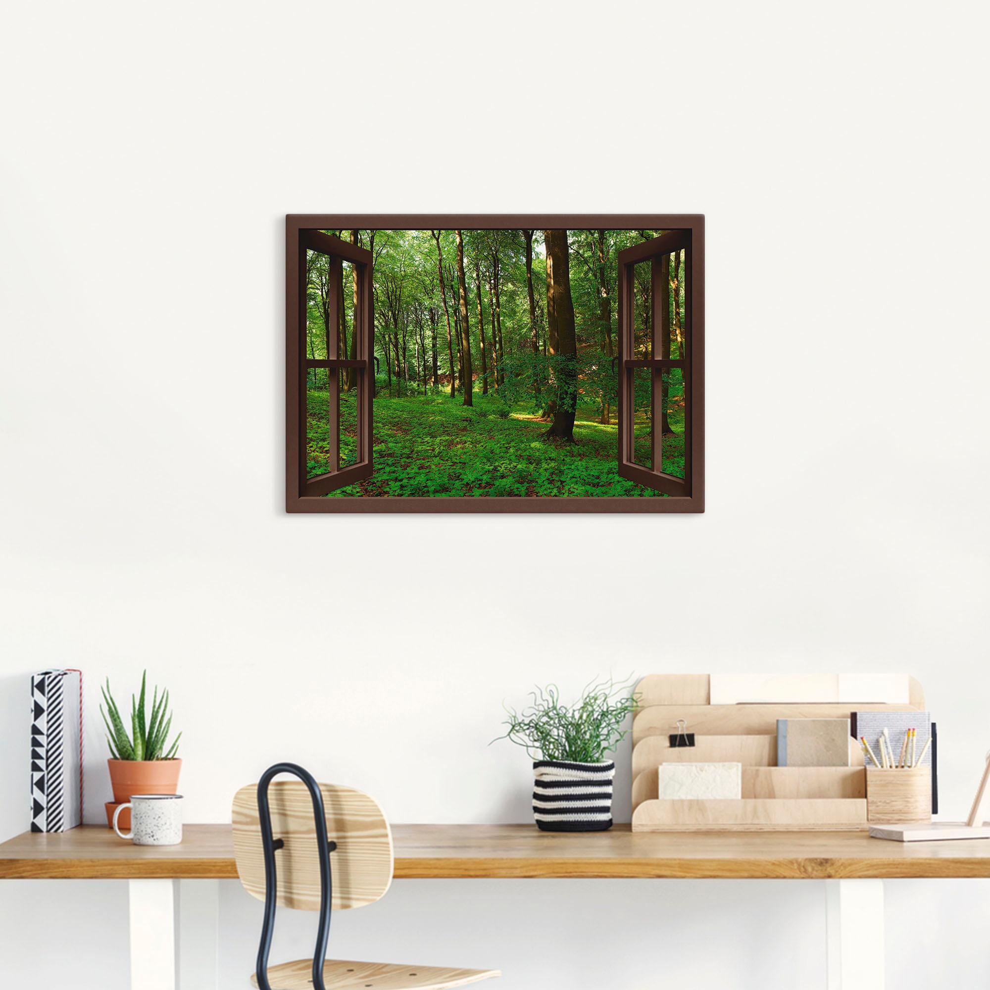 Artland Leinwandbild »Panorama Sommerwald, braun« Fensterblick 1 Stk. tlg. günstig online kaufen